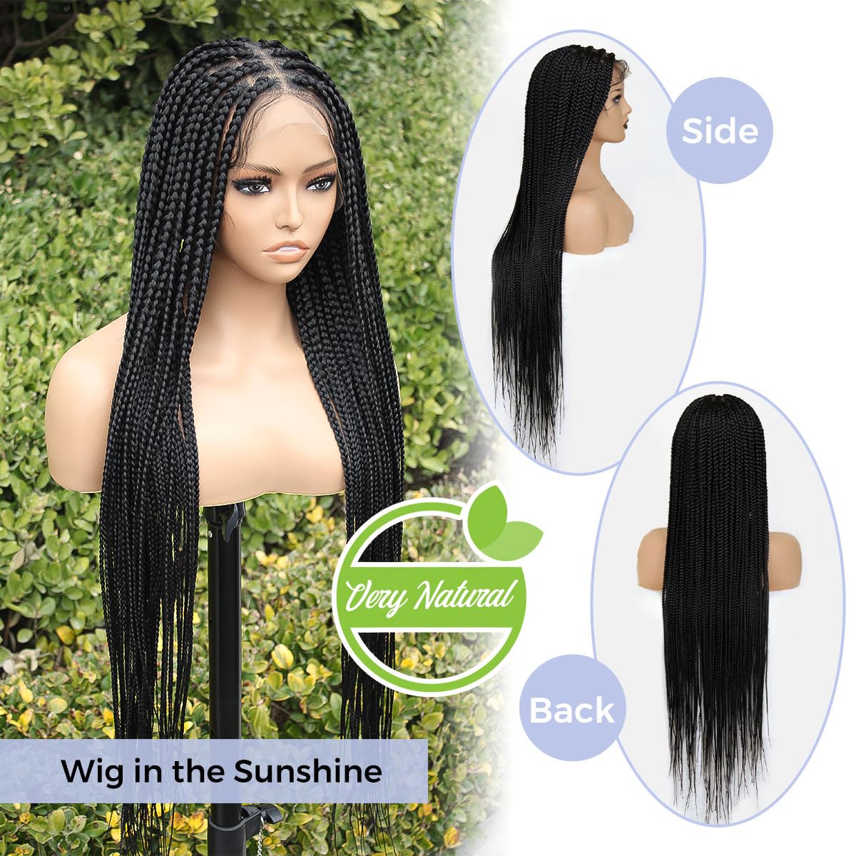 KRALER 36 inch Braided Wigs for Black Women, Knotless Box Braid Wig Full Double Lace Square Based Micro Box Braids Wig Pre Plucked with Baby Hair