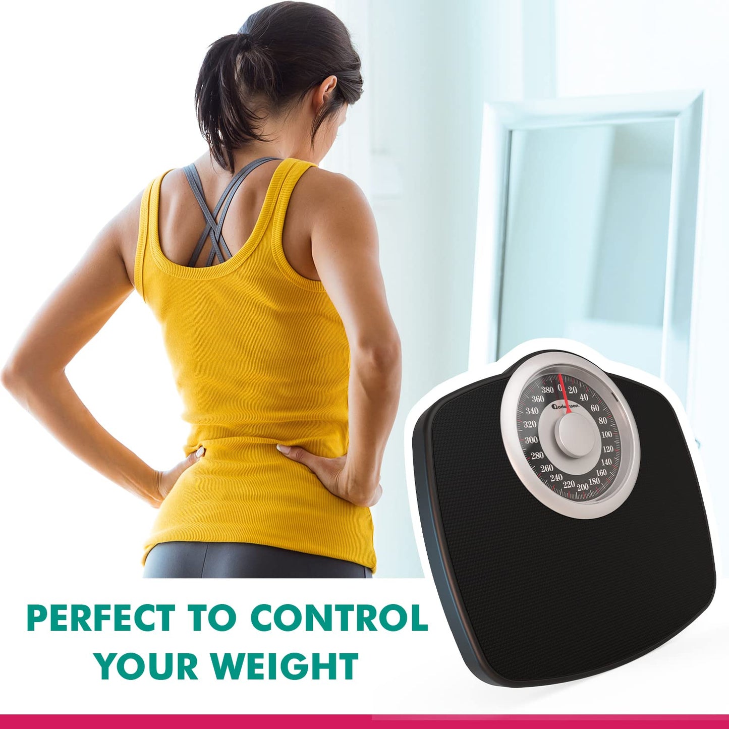 Adamson A25 Scales for Body Weight - Up to 400 LB - New Version - 5.3" Dial on 12.4" x 10.2" Platform - Anti-Skid Rubber Surface - High Precision Bathroom Scale Analog - Durable with 20-Year Assurance
