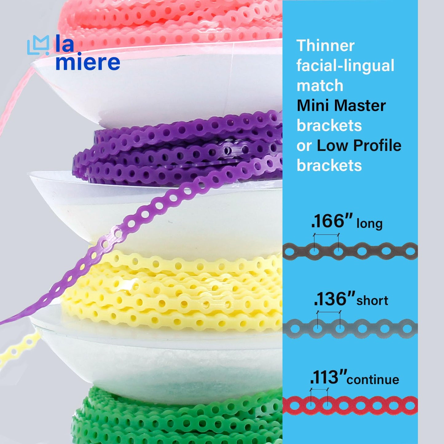 10 Rolls Orthodontic Braces Rubber Chains, Braces Power Chains consisted force in closed, short, long filaments chain in 15''spools (closed, 0.113’’(2.5mm) Mix colors