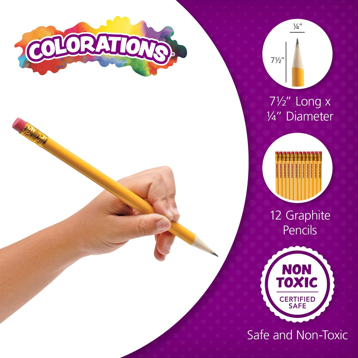 Colorations Primary Pencils W/Erasers, 24 Packs, Sustainable, Graphite (Item # CPPWE24)