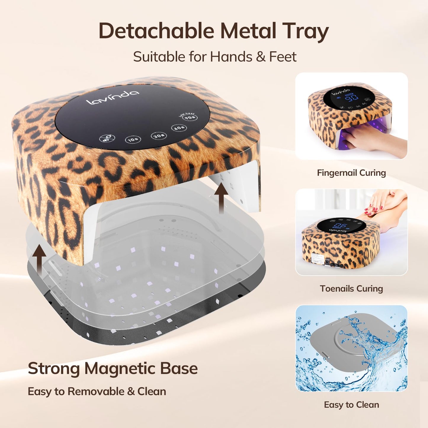 Lavinda UV LED Nail Lamp UV Light for Gel Nails 54W Cordless Rechargeable Nail UV Lamp Nail Light with 4 Timer, 2X Faster Professional Nail Polish Curing Lamp Nail Dryer for Salon Use-Leopard