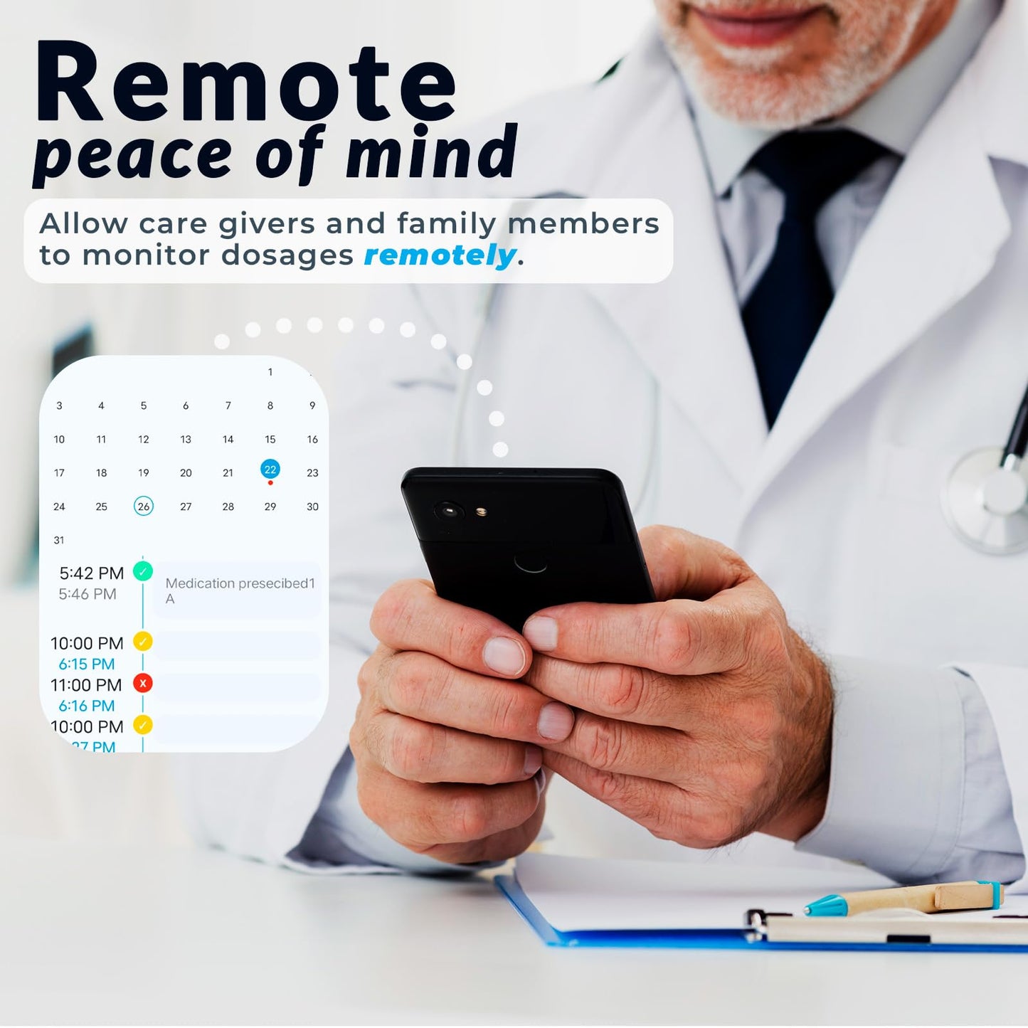 Adamson TimelyMed Smart Pill Dispenser with Alarm - WiFi App Monitoring - 28-Day Medicine Dispenser for Elderly & Alzheimer's Care - Automatic with Lock Key - New Version