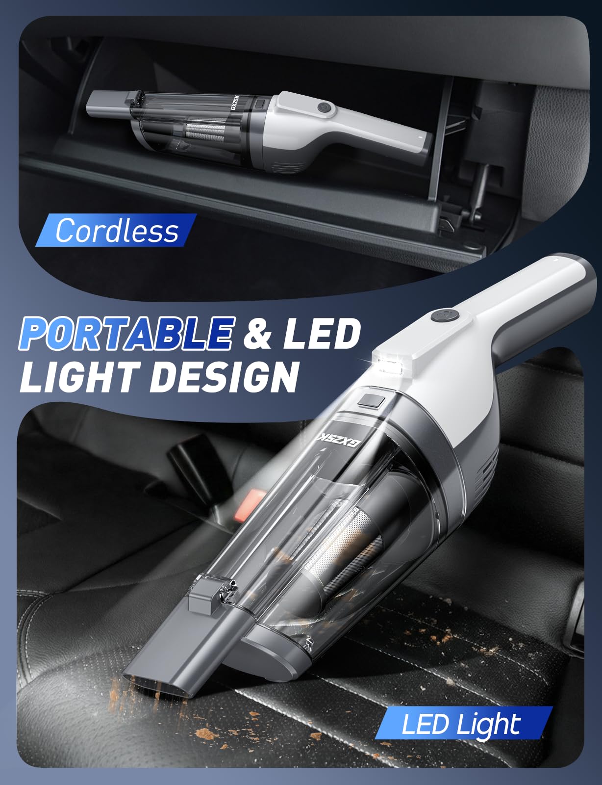 Handheld Vacuum Cordless, 15000PA Powerful Suction Hand Held Vacuum Cleaner, Car Vacuum Portable Cordless with Large-Capacity Dust Bin & LED Light, High Power Hand Vacuum for Home, Car, Office, Pet
