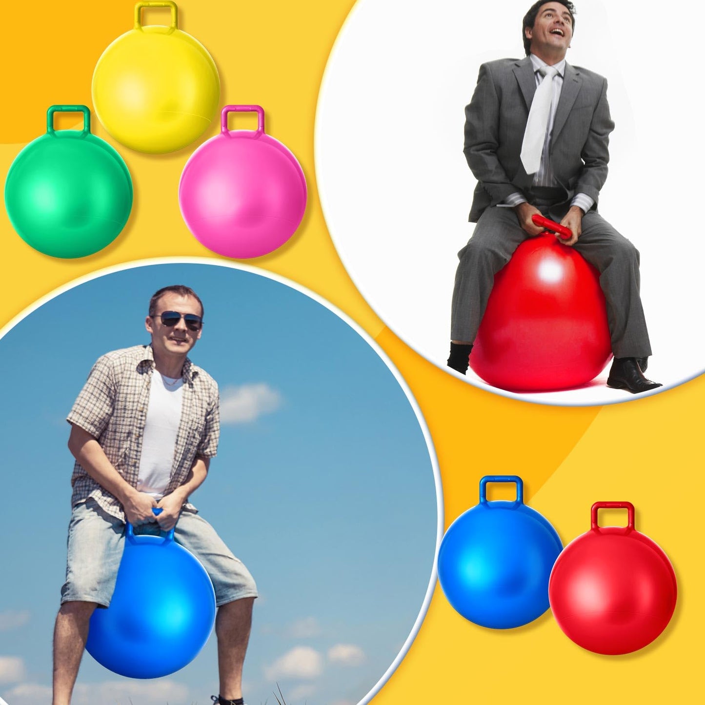 Lewtemi 5 Pcs Hopper Ball Outdoor Games Jumping Hopping Inflatable Bouncing Ball with Handle and Air Pump for Kids Adults Sport Field Playground Exercise Obstacle Course(31 Inch)