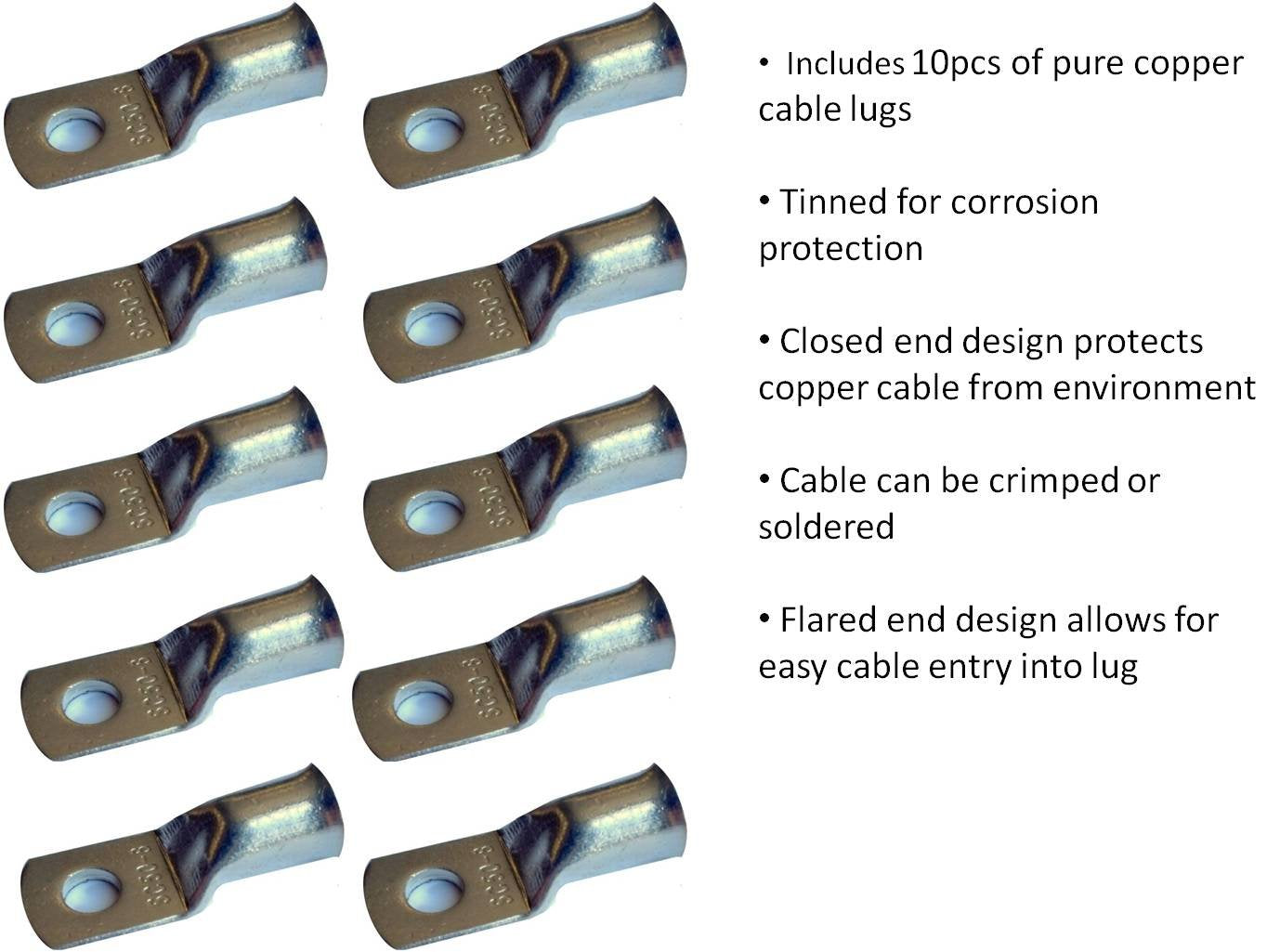 1/0 Gauge 1/0 AWG 10 Feet Red + 10 Feet Black Welding Battery Pure Copper Flexible Cable + 10pcs of 3/8" Tinned Copper Cable Lug Terminal Connectors + 3 Feet Black Heat Shrink Tubing