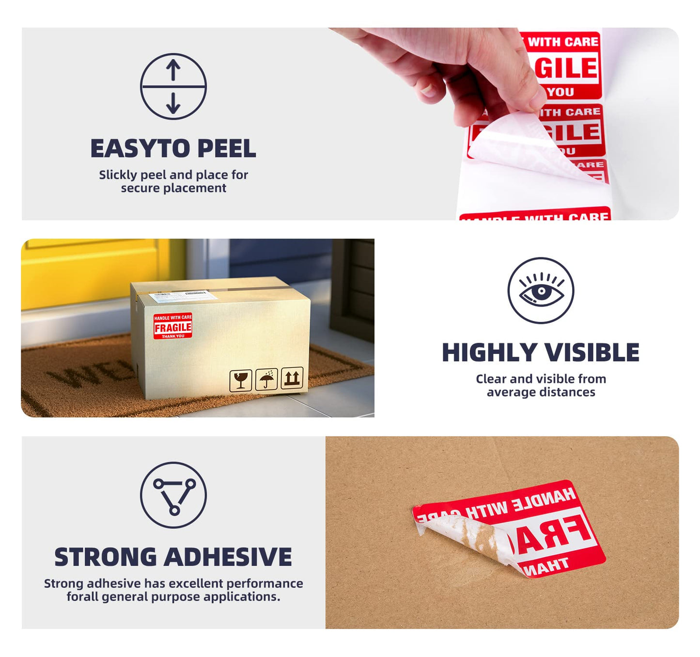10 Rolls Fragile Stickers for Shipping 3 x 2 Inch 5000 Labels for Moving Boxes Handle with Care Sticker for Packing Small Business, Permanent Adhesive Fragile Labels (10 Roll, 500 Labels/Roll)