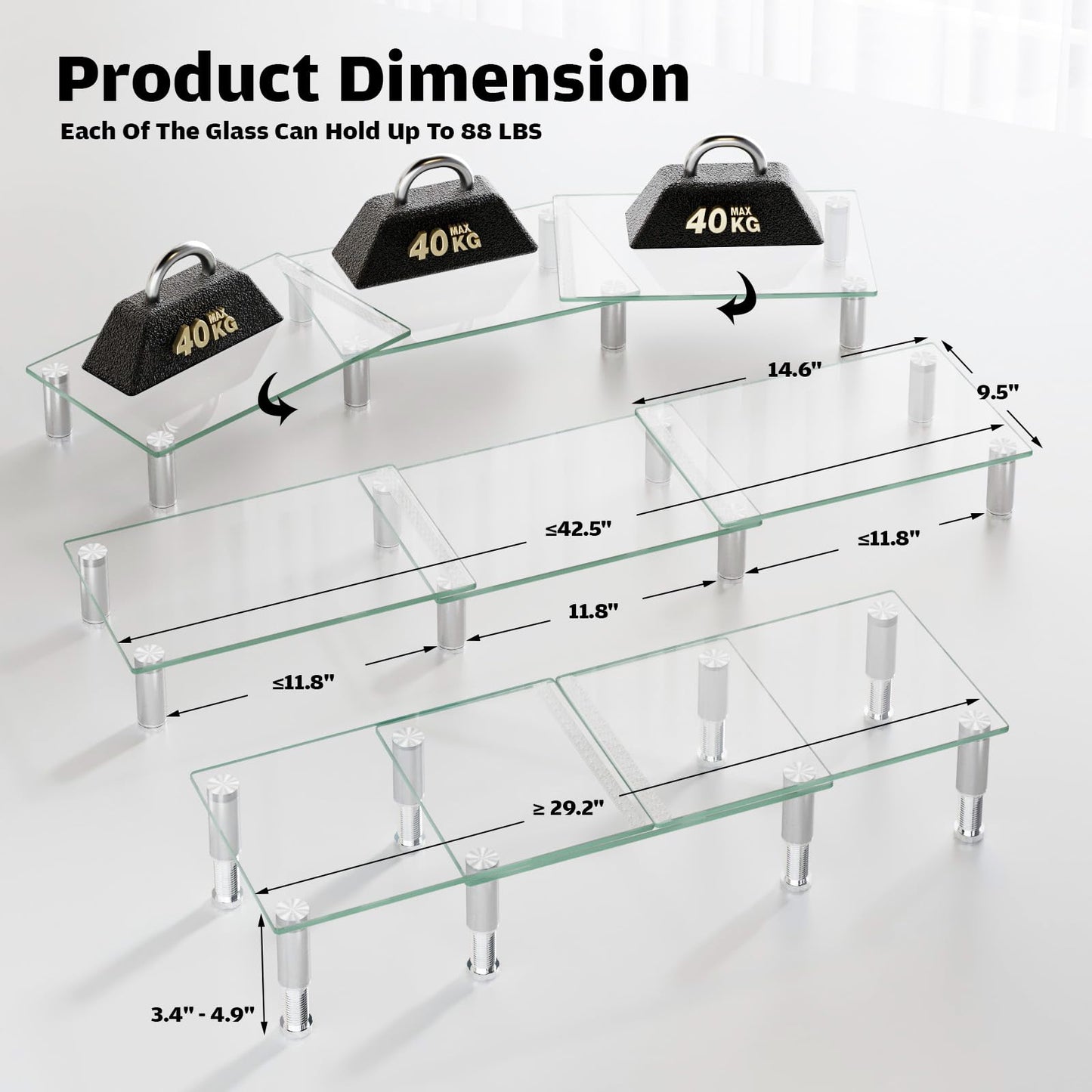 Hemudu Dual Monitor Stand -Adjustable Length and Angle Dual Monitor Riser, Desktop Organizer for PC, Computer, Laptop (Clear)