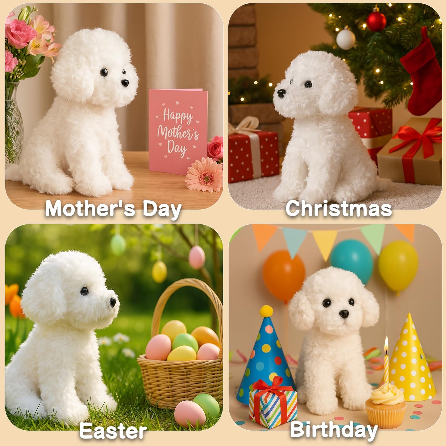 WEIGEDU White Toy Poodle Stuffed Animal - Bichon Frise/Maltese/White Labradoodle Plush Toy for Kids and Babies, 32cm