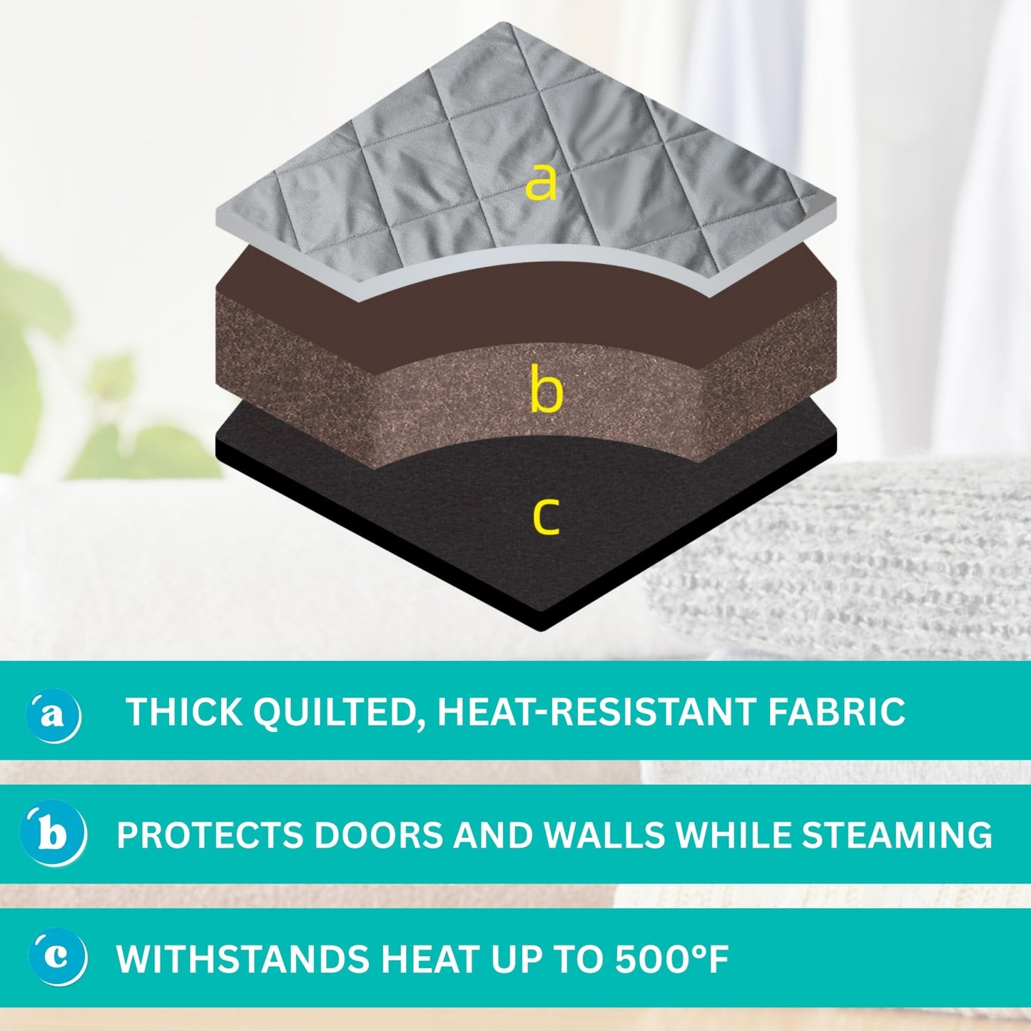 True & Tidy XL Over the Door Protective Clothes Steamer Pad, Ironing and Press Pad, Helps Protect Surfaces While Garment Steaming, with 3 Hanger Hooks