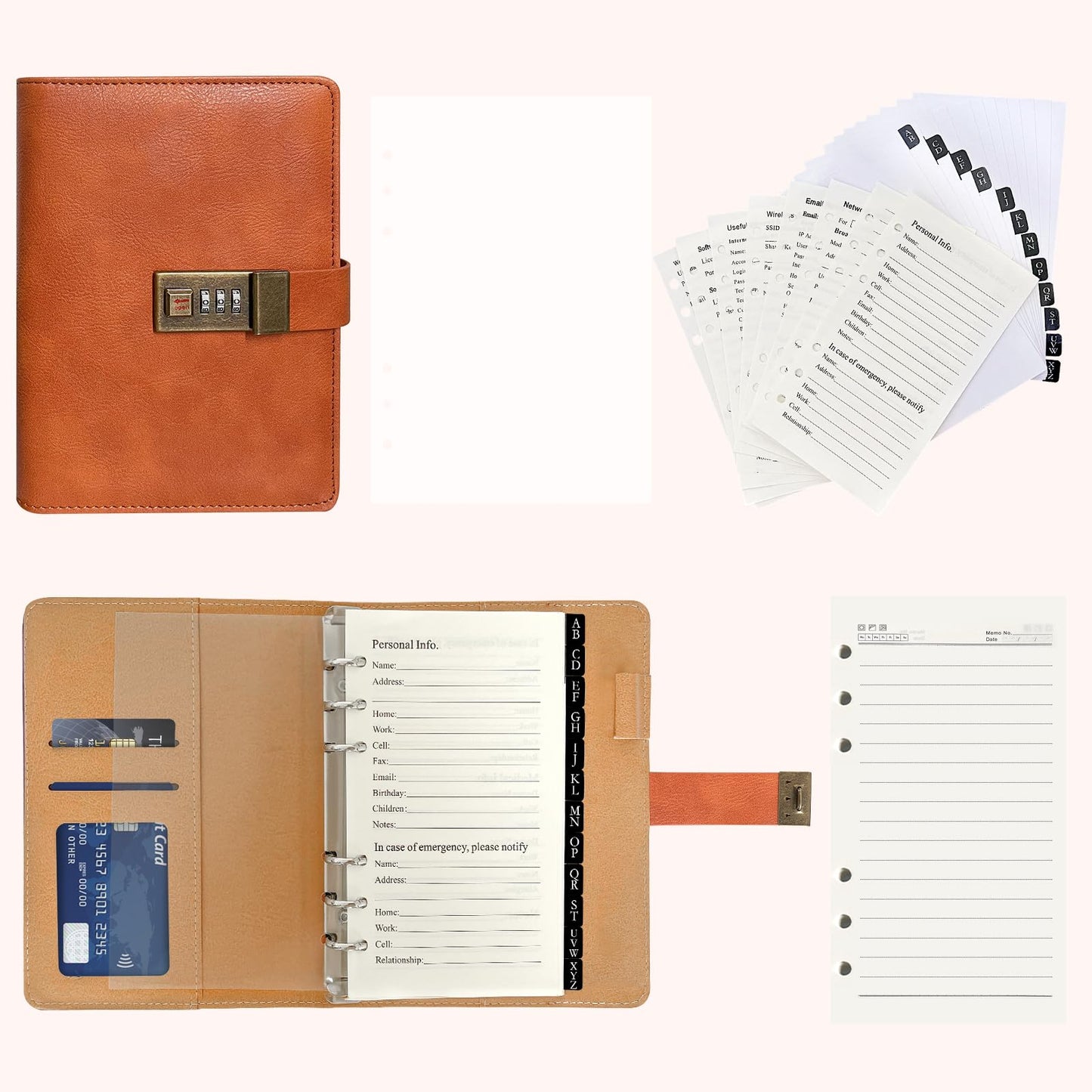 BTSFTOGET Small Password Book with Alphabetical tabs. 316 Pages Lockable Password Keeper Journal Notebook for Computer & Website Logins, Brown Leatherette Hardcover, 7.5in x 5.5in