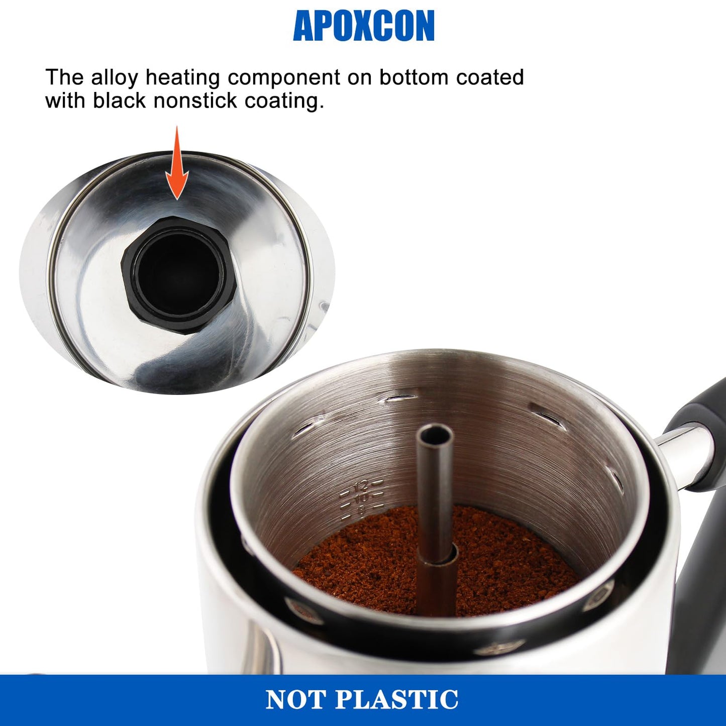 APOXCON Electric Coffee Percolator Stainless Steel Coffee Maker with Heat Resistant Tough Glass Clear Brew Progress Knob, Keep Warm & Cordless Serving Classic Coffee Pot with On/OFF Switch 12 Cup