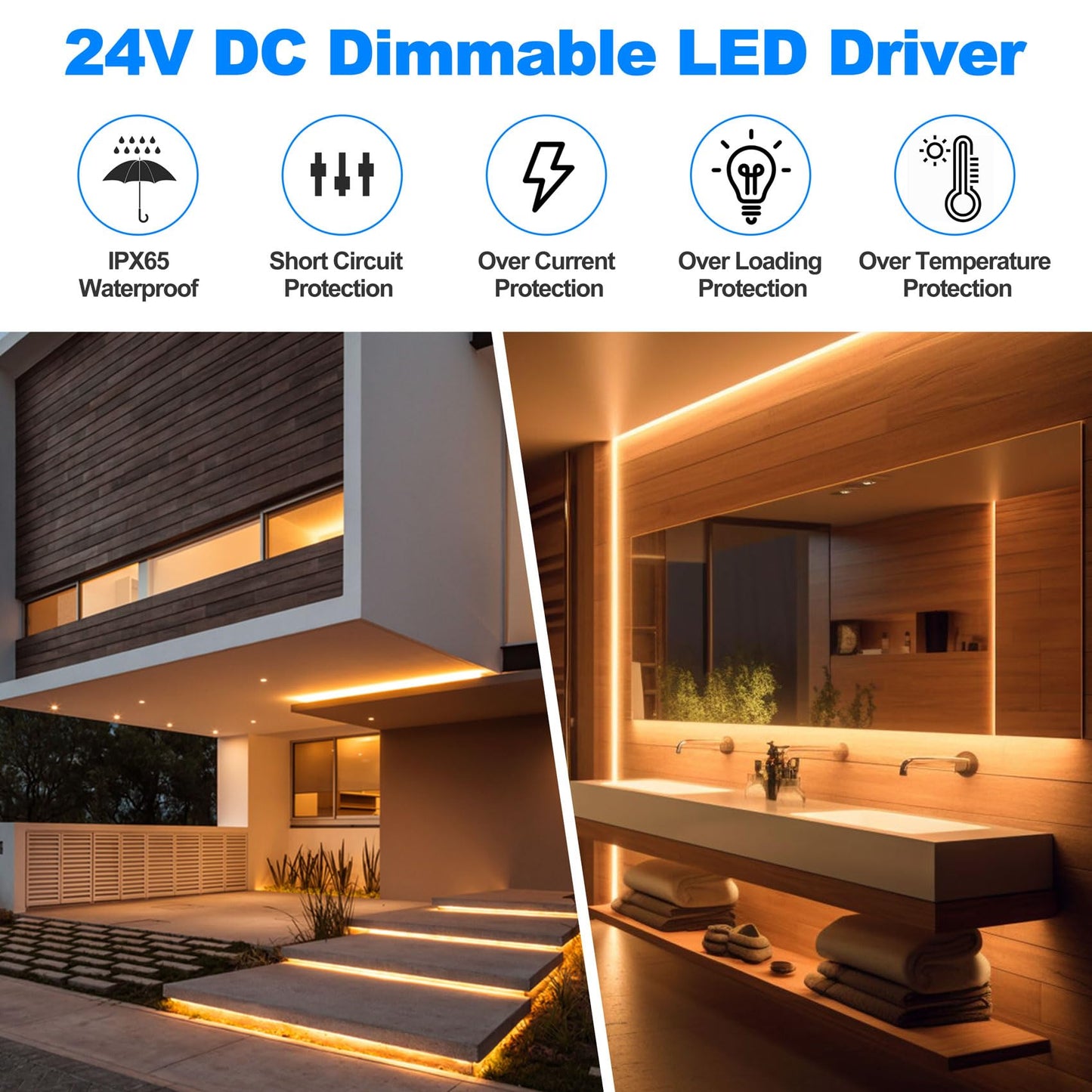 24V DC Dimmable LED Driver 192W, Triac/ELV/MLV AC to DC Compatible with Lutron, Power Supply Class2 Transformer for LED Strip Light Dimmable, Waterproof IP 65, UL&FCC-Listed