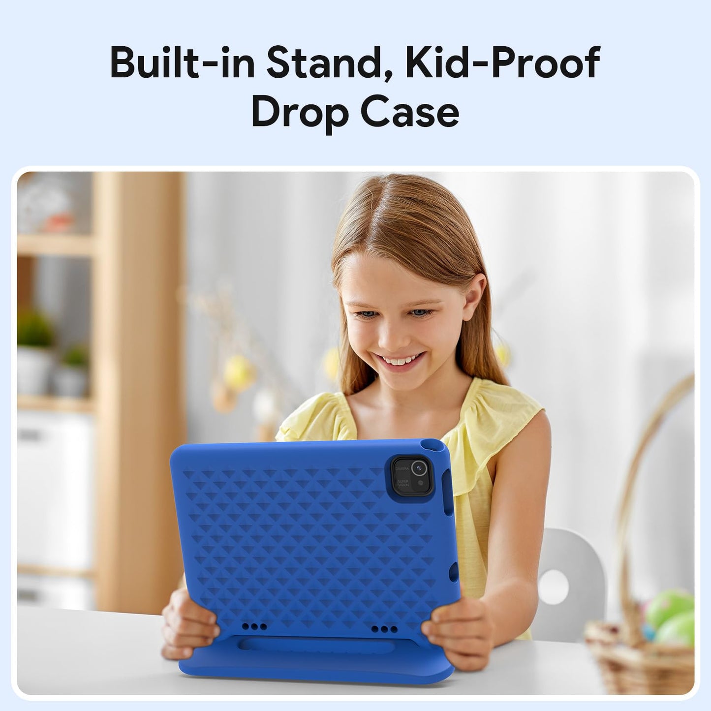 ApoloSignage Kids Tablet, 10.1-inch Android 13 Tablet for Kids, Expandable Storage, Long Battery Life, WiFi, Bluetooth, Drop-Proof Case, HD Display, for Toddlers and Children-Blue