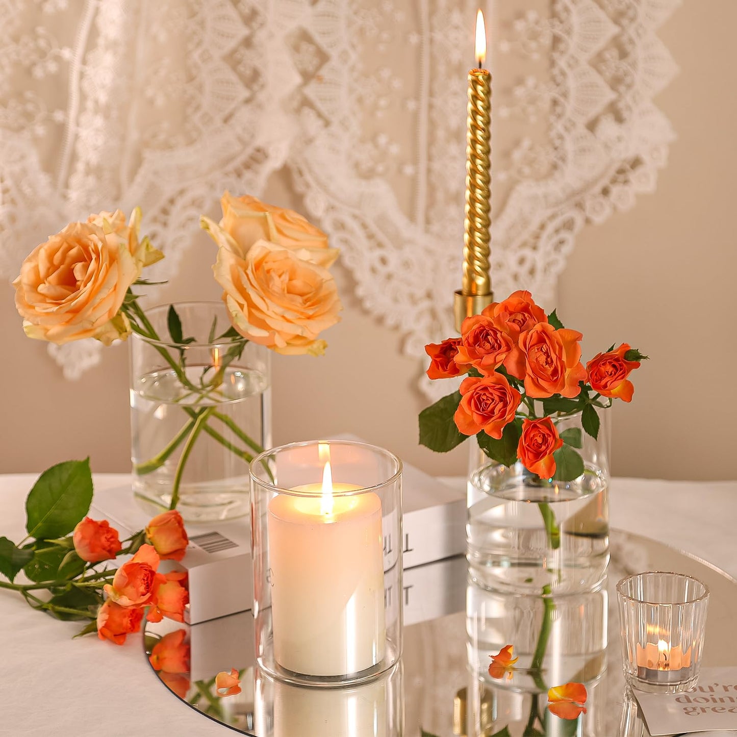 5 Inch Small Glass Cylinder Vases for Centerpieces | 12pcs Clear Flower Vase for Wedding Decorations, Floating Candle Vases in Bulk, Hurricane Candle Holders for Table, Home Décor