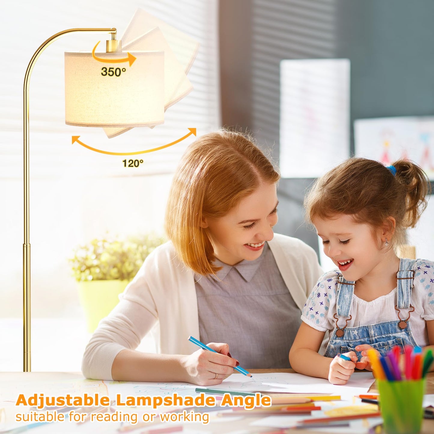 Arc Floor Lamp with Remote and Stepless Dimmable Bulb, Colors Temperature & Brightness Adjustable, Gold Floor Lamps for Living Room(Deep Beige Shade & Gold Pole)