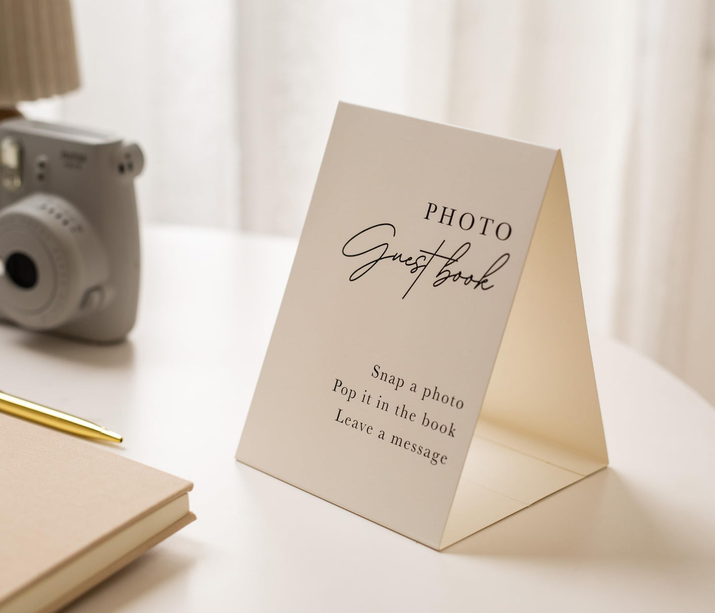 Modern Album Designs Real Linen Guest Book Set - 11.5 x 8.5 Embossed Guestbook for Weddings, Showers, Events, Blank & Lined, Comes with Sign, Pen, Box and Photo Sleeves, 120 Pages (Oatmeal)