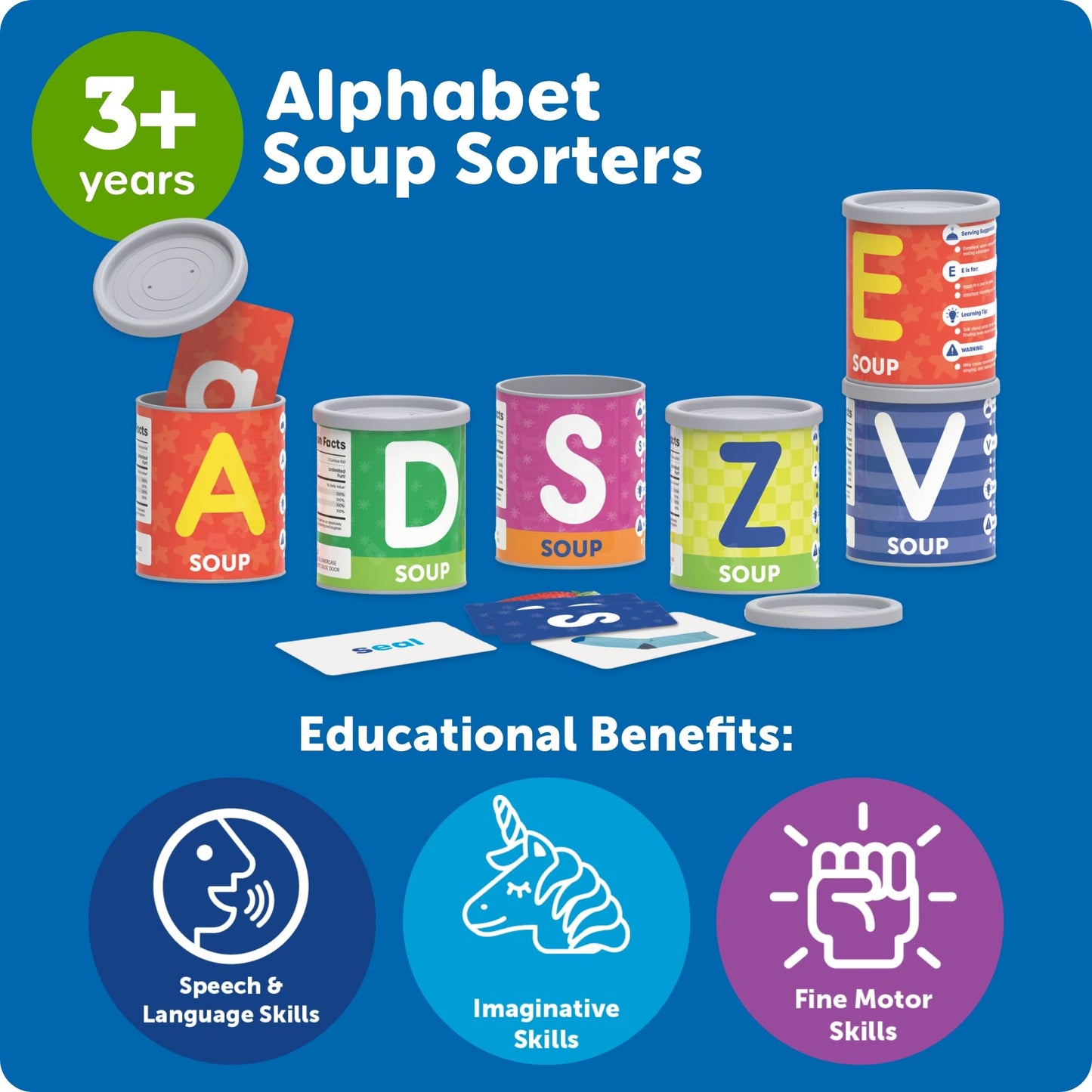 Learning Resources Alphabet Soup Sorters - Early Phonics Manipulatives, ABC Awareness Recognition, Reading Readiness, Language Development, Toddler Activities, Fine Motor Skills, Gifts for Kids
