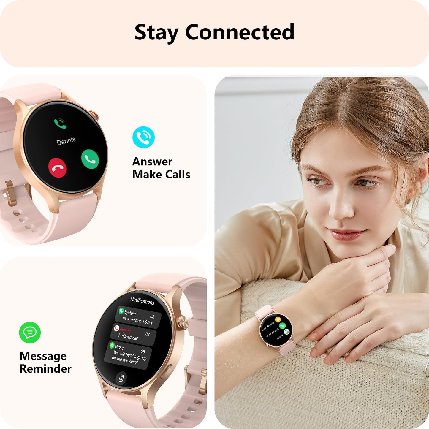 aeac Smart Watch for Women, AMOLED Ultra-Clear Screen Activity Trackers with Heart Rate/Sleep/SpO2 Monitor, Smartwatch for iPhone/Samsung/Android, 110+ Sport Modes Waterproof Fitness Reloj Inteligente