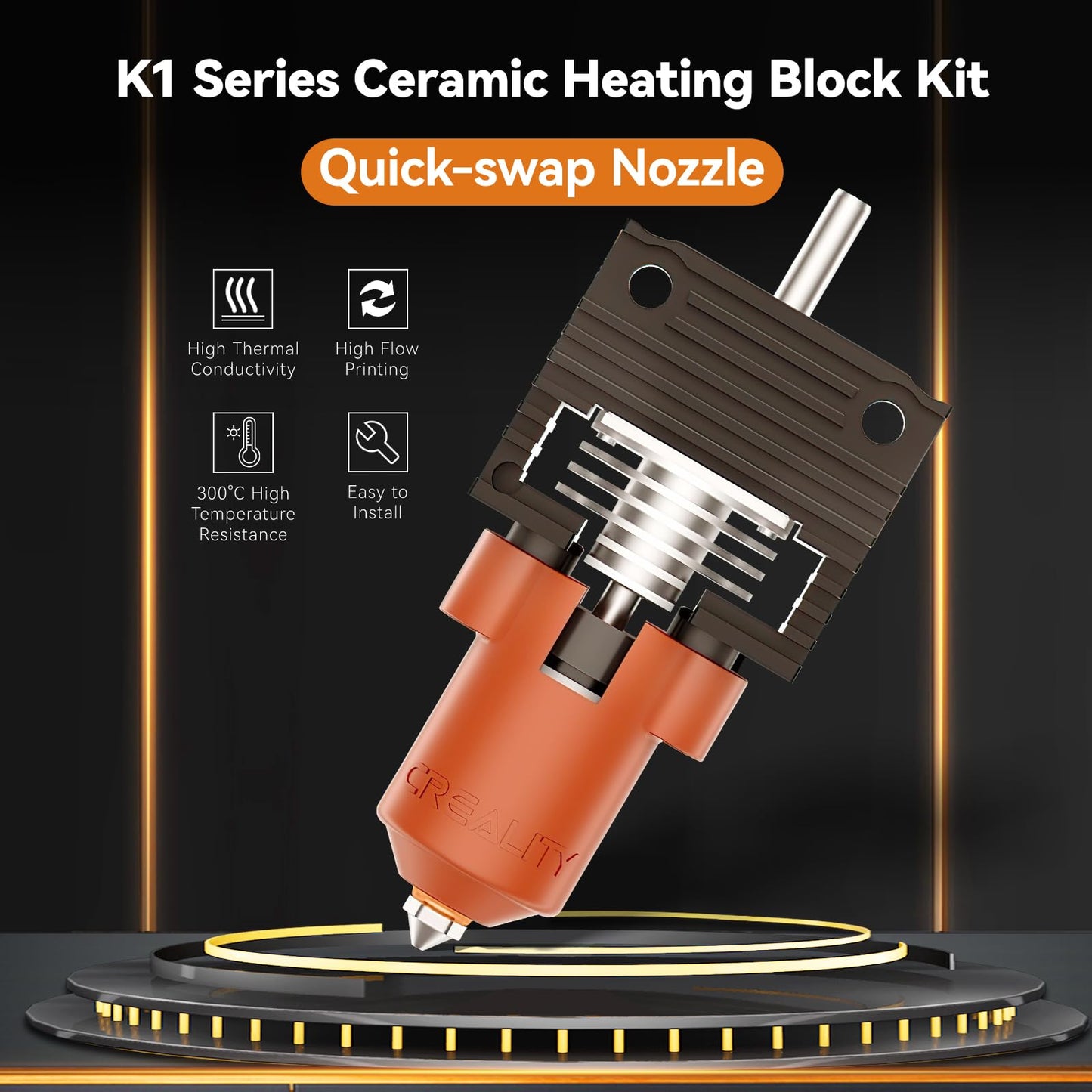 2025 Official Creality K1/K1 Max/K1C Hotend Upgrades Kit, K1 Series Ceramic Heating Block Kit, 3D Printers Hotend with Integrated Quick-Swap Nozzle, Supports 300°C High Temperature, 600mm/s High-Speed