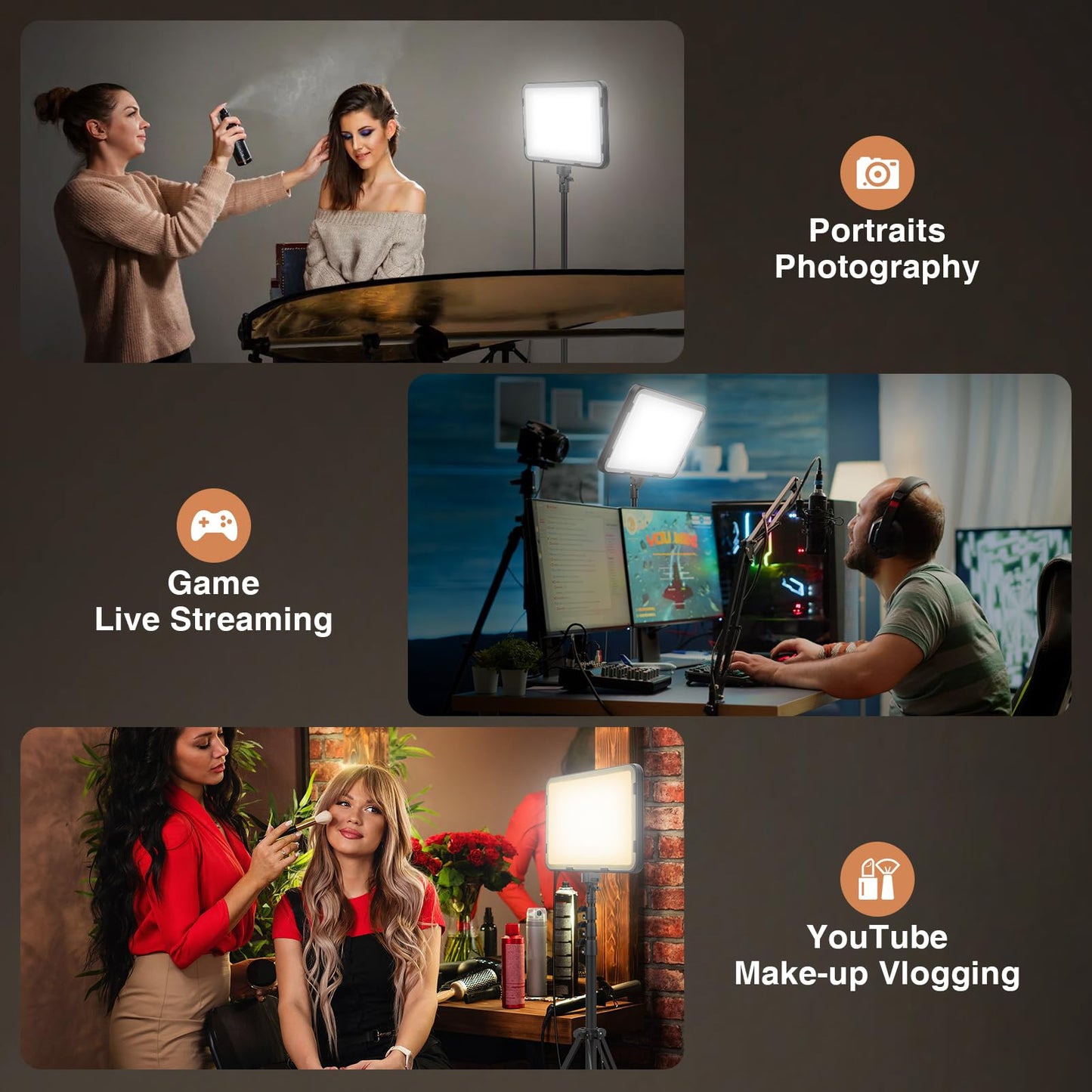 2 Pack LED Video Light Kit with 63'' Tripod Stand, Kmasic 2500-8500K Dimmable Photography Lights,15W Studio Lighting for Video Recording/Collection Portrait/Game Streaming/YouTube Podcast, USB Charger