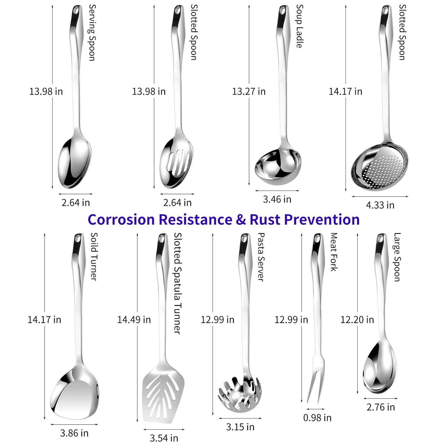 304 Stainless Steel Kitchen Utensil Set - 9pcs Cooking Utensils, Metal Kitchen Utensil Spatula Sets Cookware,High temperature resistance Kitchen Tool Set for Hanging Dishwasher Safe(Silver)