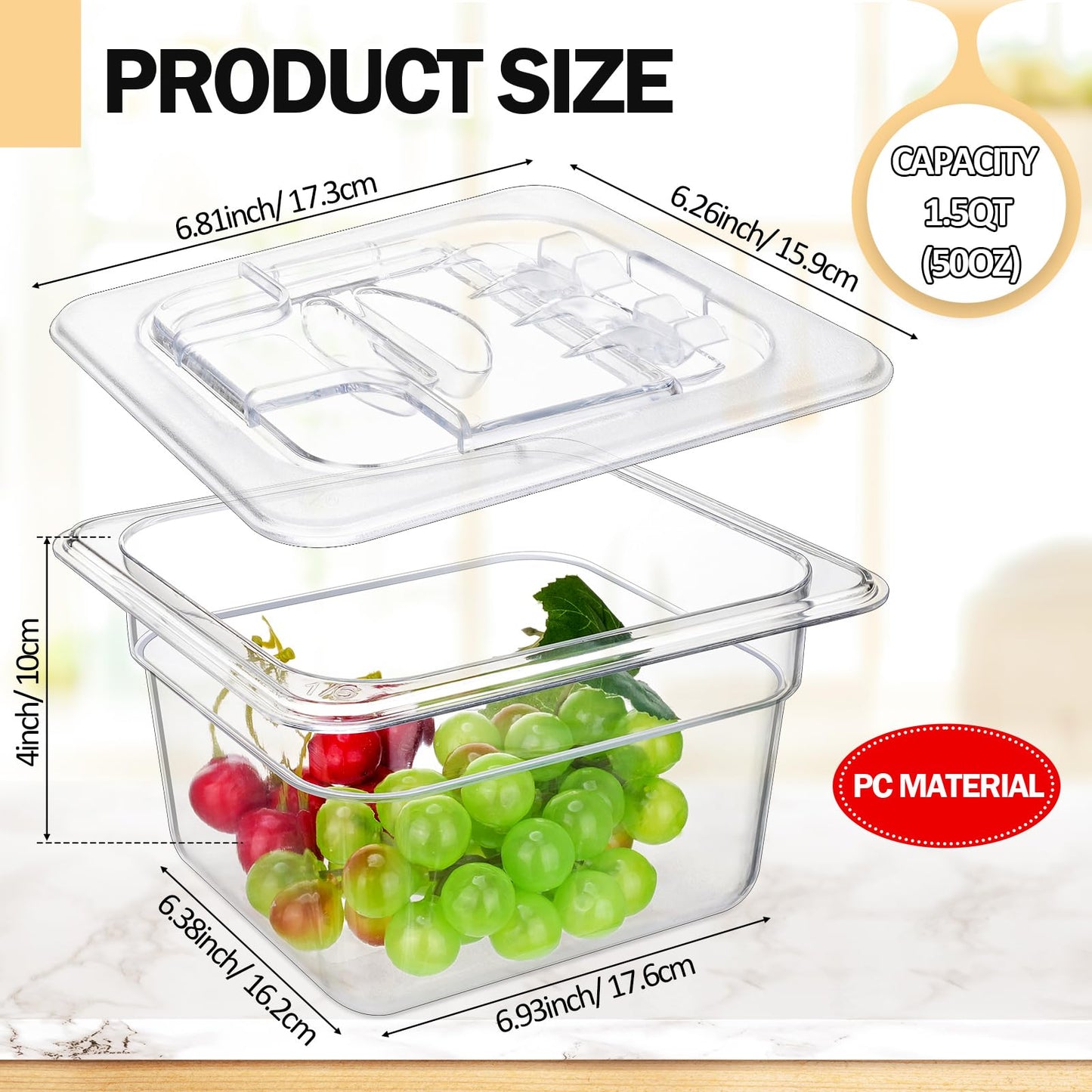 Geetery 12 Pack 4'' Deep Polycarbonate Food Pan with Lid Stackable Plastic Pan Restaurant Food Storage Containers with Hinged Lids for Hotel Supplies(Clear)