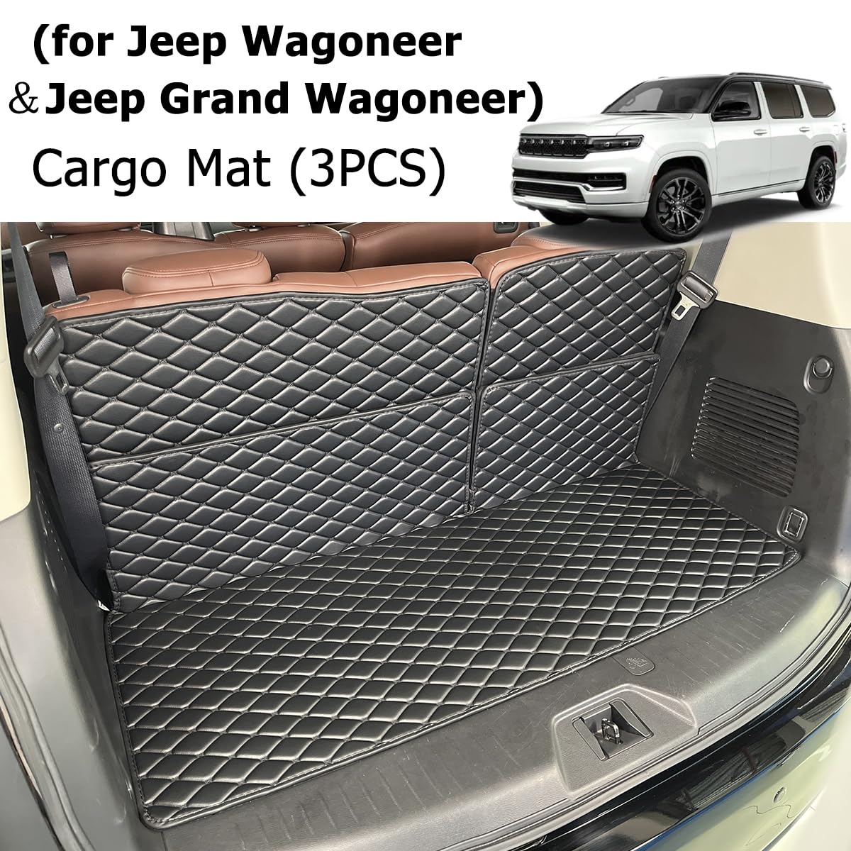 7DEEKEI Cargo Liners Compatible with 2022-2025 Jeep Wagoneer/Jeep Grand Wagoneer (Not fit L) Trunk Mat and Rear Backrest Cargo Mat