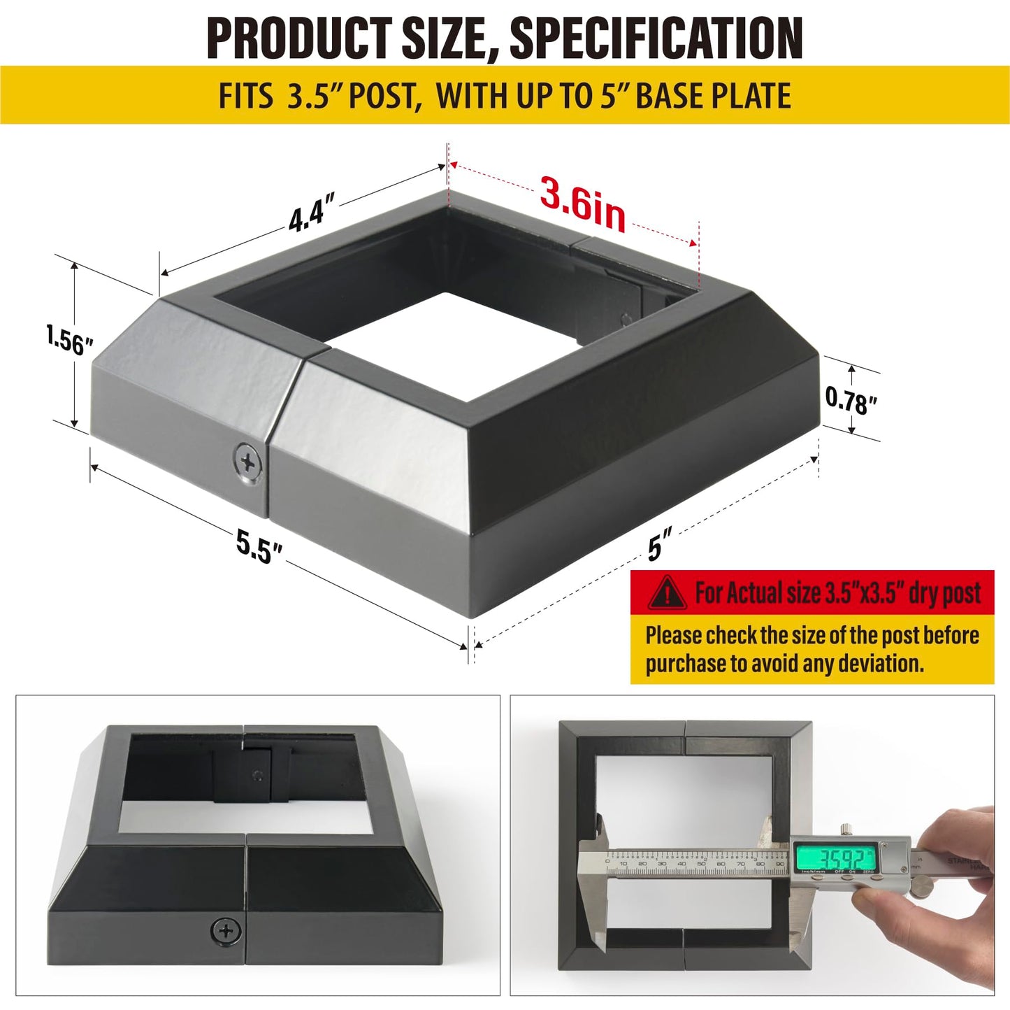 12Pack 3.5"x 3.5" Aluminum Deck Post Base Cover, Split Post Cover Skirts for Deck Railings丨Stairs丨Porches Black