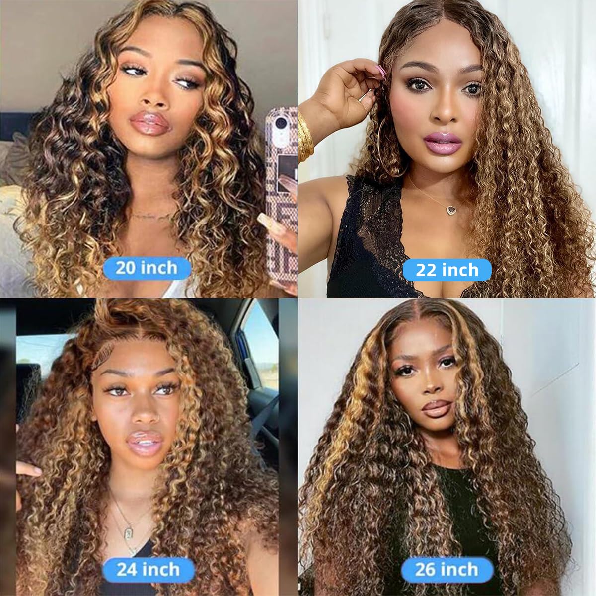 4/27 Ombre Deep wave Lace Front Wigs Human Hair, 13x4 HD Lace Ombre Curly Wig Human Hair, 26 Inch Curly Highlighted Wig Human Hair Glueless Pre Plucked, Honey Blonde Deep Wave Wig Human Hair 180%