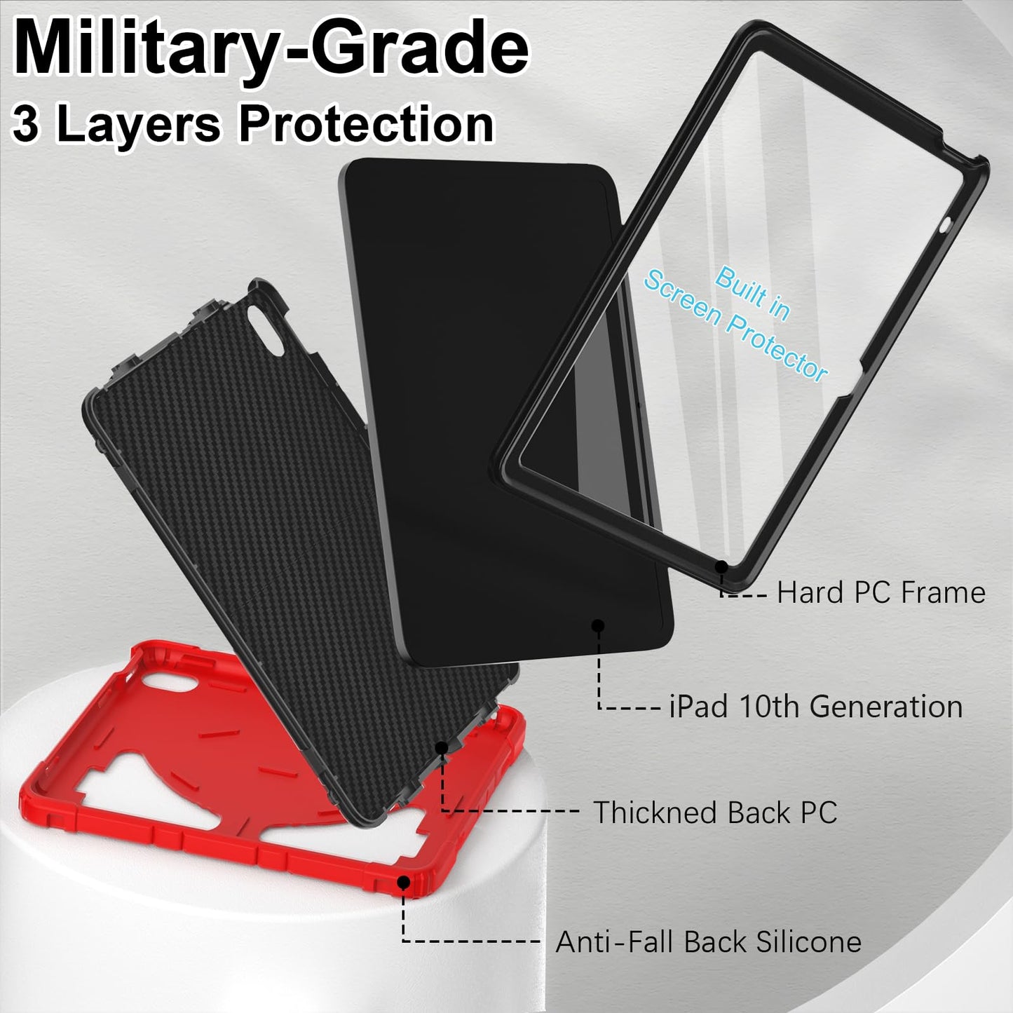 Nitupai Case for iPad 10th Generation Case for Kids iPad Case 10th Generation 10.9 Inch 10th Gen Case Pen Holder Screen Protector Kids Boys Cover iPad 10th Generation Thickned Cornor, Red Black