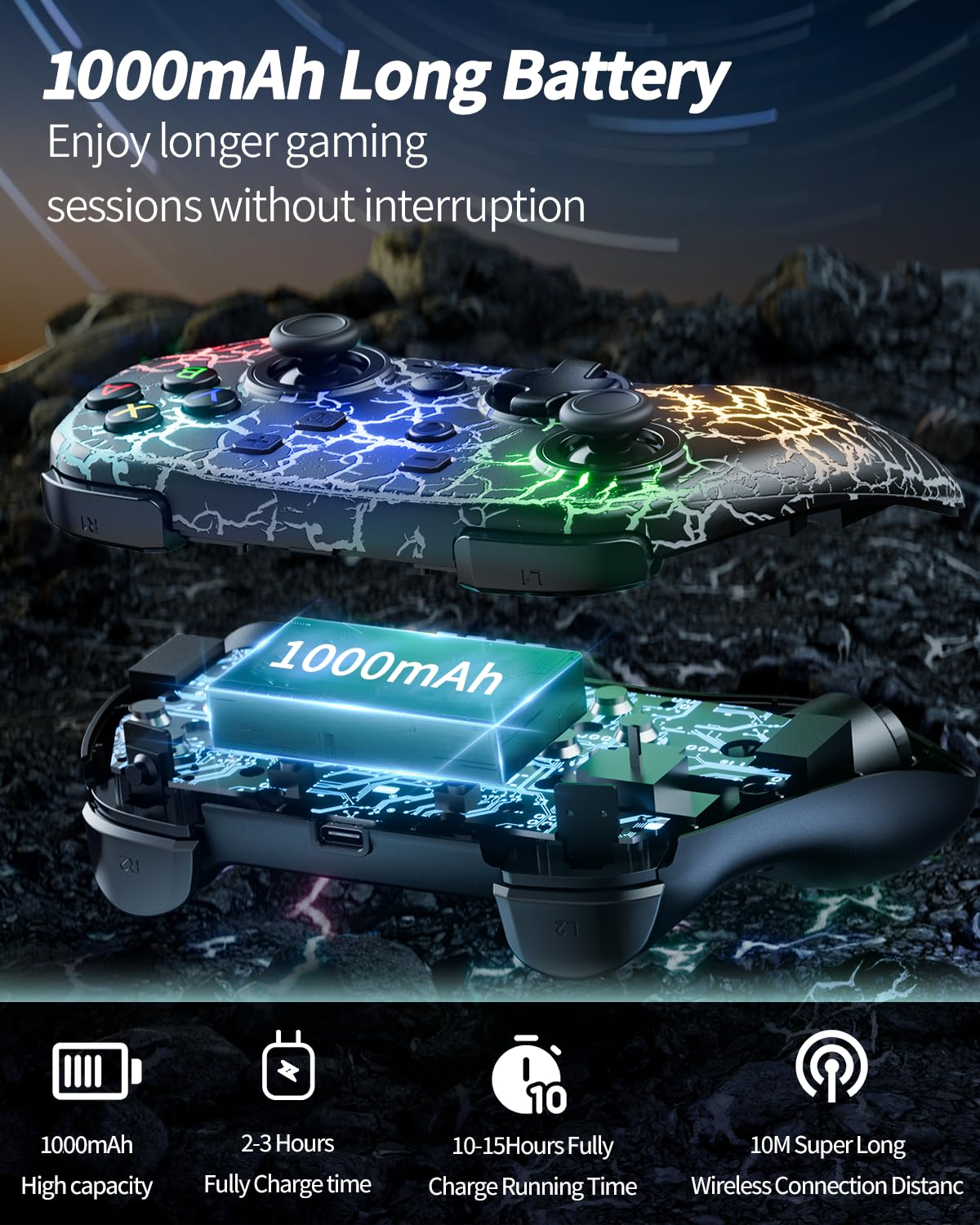 2 Pack Wireless Switch Controller, 1000mAh Switch Pro Controller with 9 Color LED, Programmable, Dual Vibration,6-Axis Gyro, Motion, Turbo, Share, Wake Up, Screenshot, Compatible with Switch/Switch Lite/OLED/PC