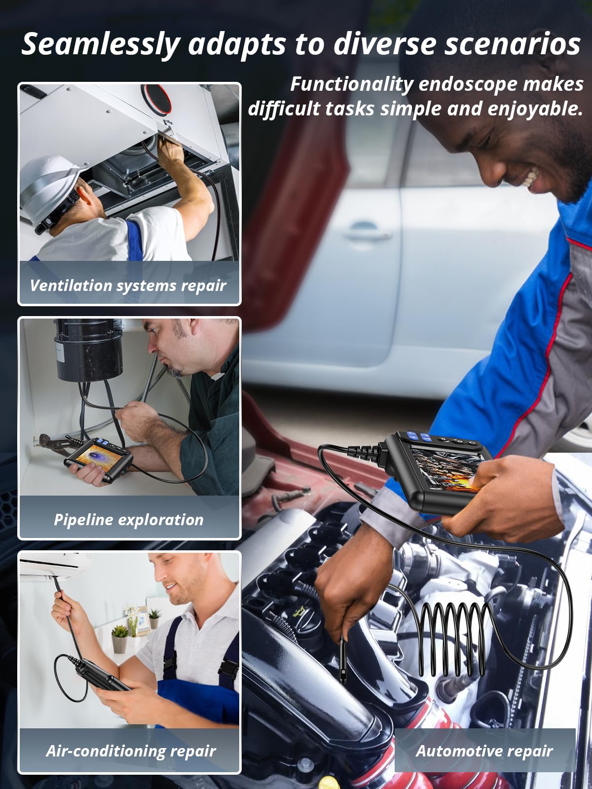 Acoath Borescope Endoscope Camera with Light, Dual-Lens 1080P HD Industrial Inspection Camera with 8 LED Lights, 16.5Ft Semi-Rigid Snake Cable, 5" IPS Screen, 32GB Card, IP67 Waterproof Sewer Tools
