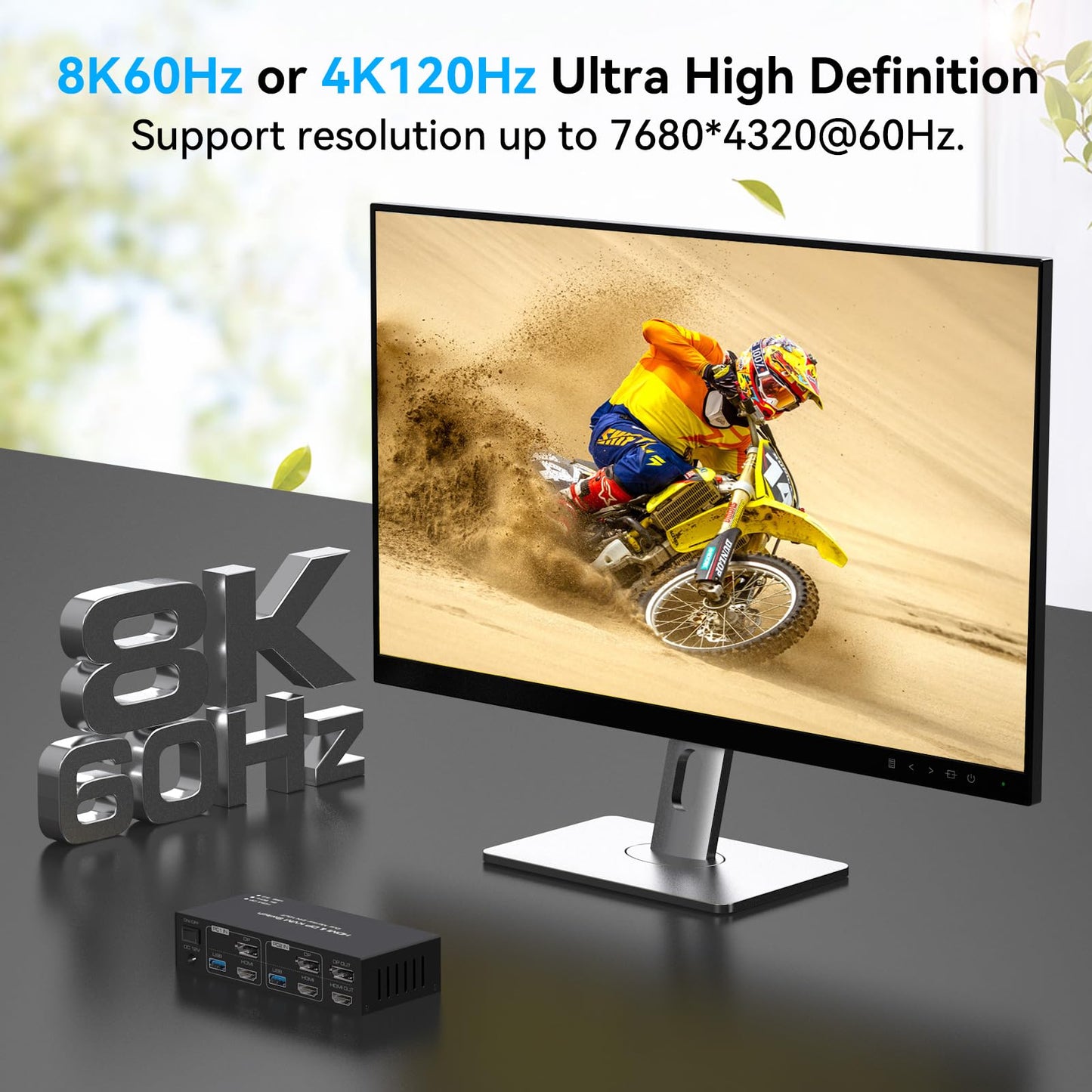 8K60Hz KVM Switch 2 Monitors 2 Computers 4K120Hz HDMI Displayport KVM Switches Dual Monitor for 2 PC Share Mouse Keyboard and 2 Displays Support Extended/Copy Mode with Extended Controller