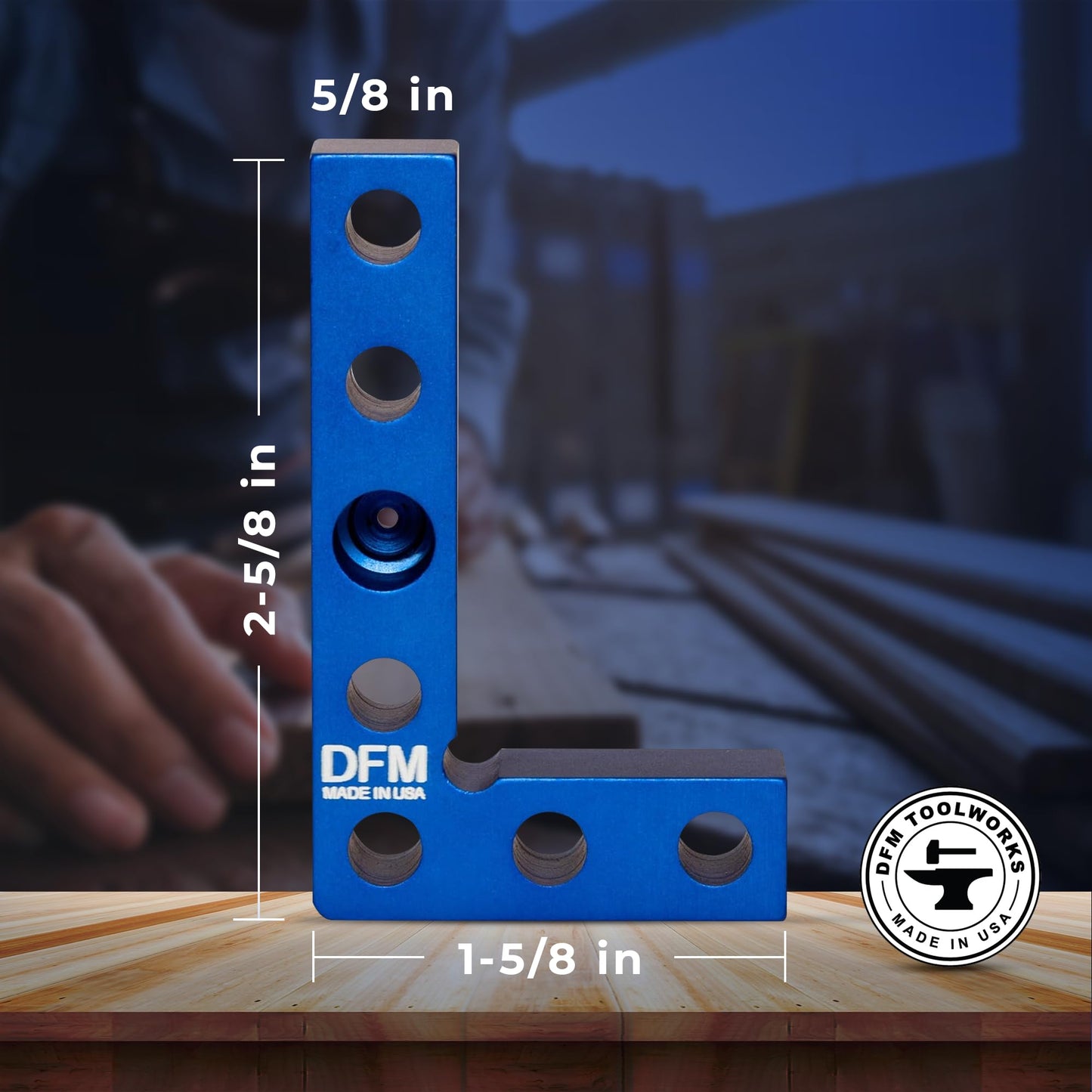 DFM Tool Works Small Square and Center Finder - Mini Square Tool with 11/32" Center Marking Hole Woodworking, Carpenter Engineering Square, Center Marking Tool, Made in USA - Blue