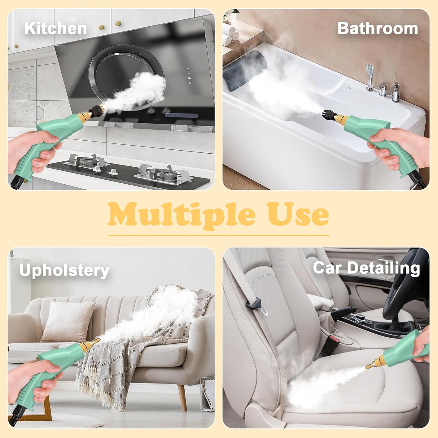 2500W Handheld Steam Cleaner with 1100ML Tank, 6 Speed Portable High Pressure Steamer Cleaning Machine with11 pcs Accessories, Fast Heating Steamer for Home Furniture Grease, Car, Kitchen, Tile Carpet