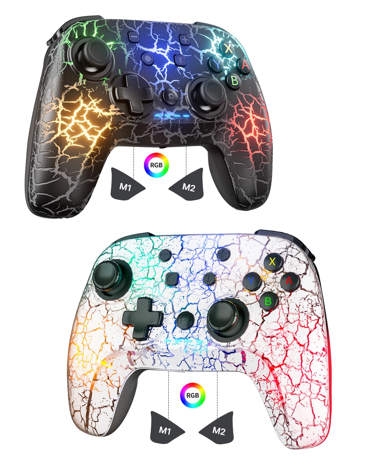 2 Pack Wireless Switch Controller, 1000mAh Switch Pro Controller with 9 Color LED, Programmable, Dual Vibration,6-Axis Gyro, Motion, Turbo, Share, Wake Up, Screenshot, Compatible with Switch/Switch Lite/OLED/PC