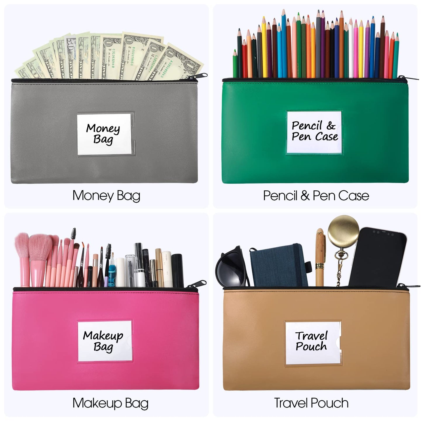 30 Pieces Money Bank Bag with Zipper Pouch for Cash 11 x 6 Inch Security Bank Deposit Bag with Clear Window Leatherette Money Cash Coin Wallet(Multicolor)