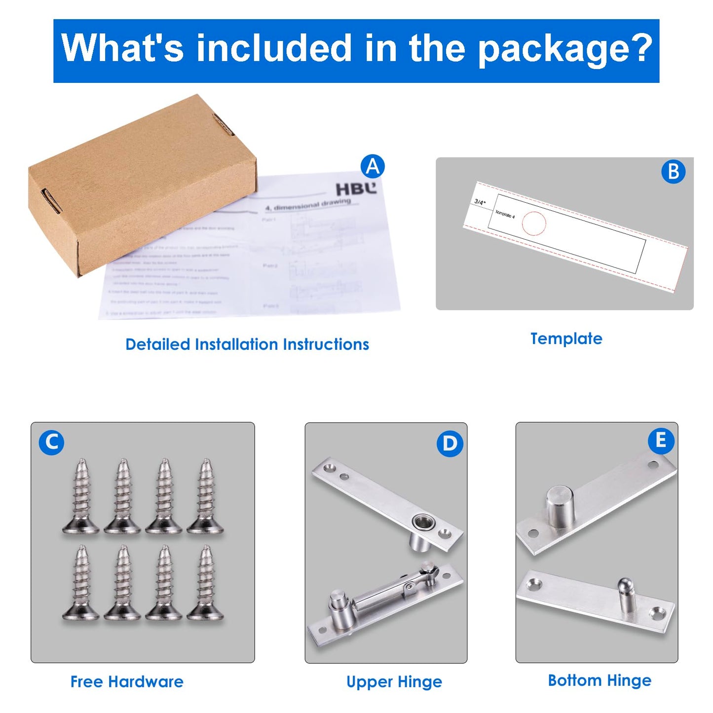 2 Pack | Heavy Duty Pivot Hinge for Wood Door - HBL' Stainless Steel Hidden Door Hinge for Secret Door, with 360 Degree Rotation, Invisible Pivot Door Hardware for Bookshelf.