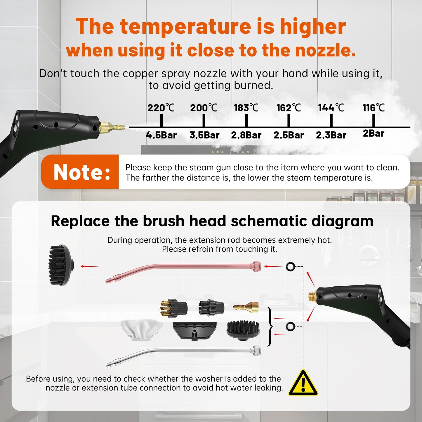 SRGARH Pressurized Steam Cleaner, Handheld Portable High Temp Bathroom Powerful Steamer Cleaning Machine Steam Cleaner For Home Use Kitchen Grease Car Detailing (black)