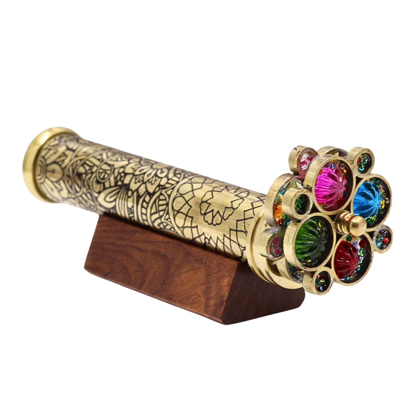 RII Handcrafted Etched Floral Pattern Lacquered Brass Kaleidoscope Includes Two Separate Turning Wheels-A Unique Gift to My Son, Grandson, Daughter. (6.5"x1")
