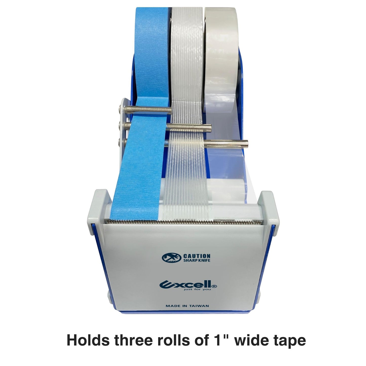 Excell Deluxe Triple Extra Wide Metal Multi-Roll Desktop Tape Dispenser with Tiered Metal Separator Bars, EX-3372, 3 inch Wide, 3 inch Core