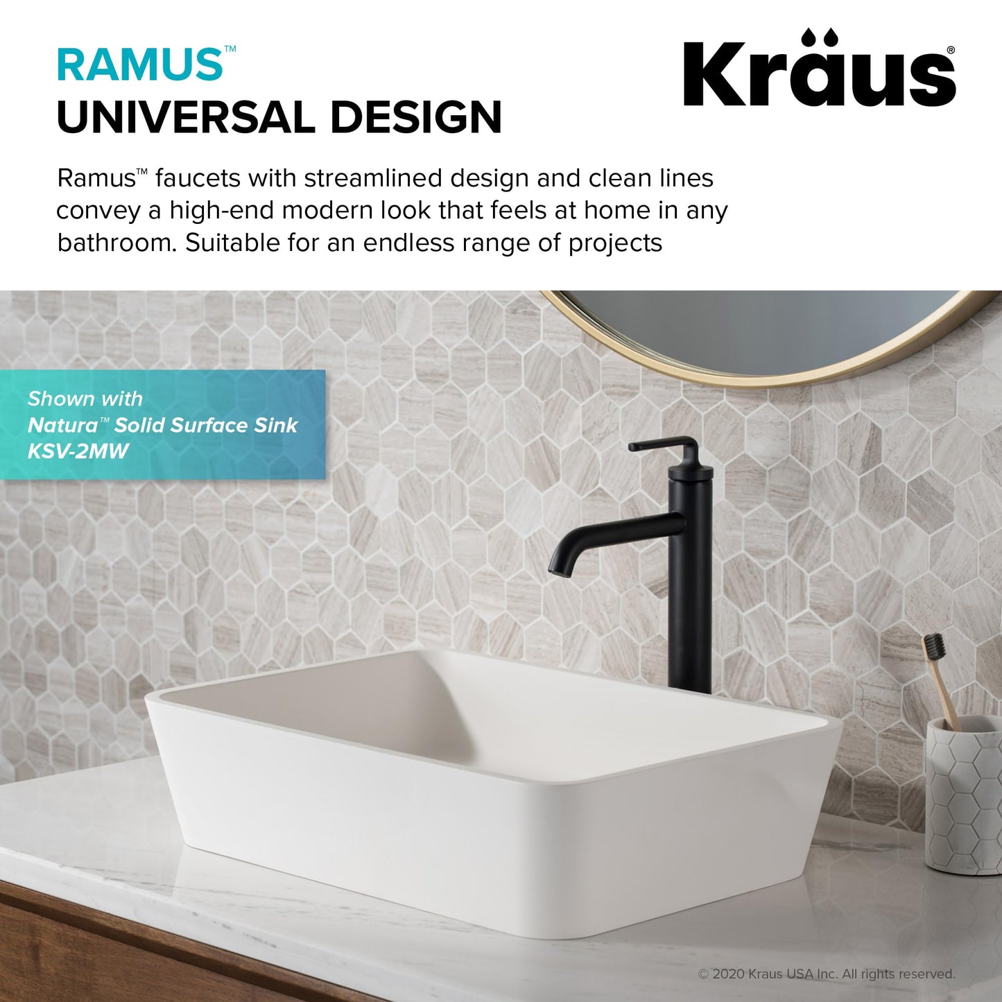 KRAUS Ramus Single Handle Vessel Sink Bathroom Faucet with Pop-Up Drain in Matte Black, KVF-1220MB