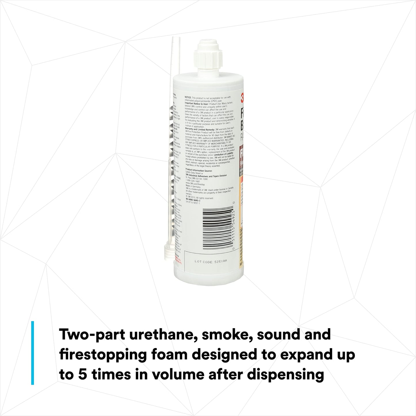3M Fire Barrier Rated Foam FIP 1-Step, Maroon Color, 1-Step, Two-Part Urethane, Intumescent Foam, 12.85 Fl Oz Cartridge with 1 Nozzle