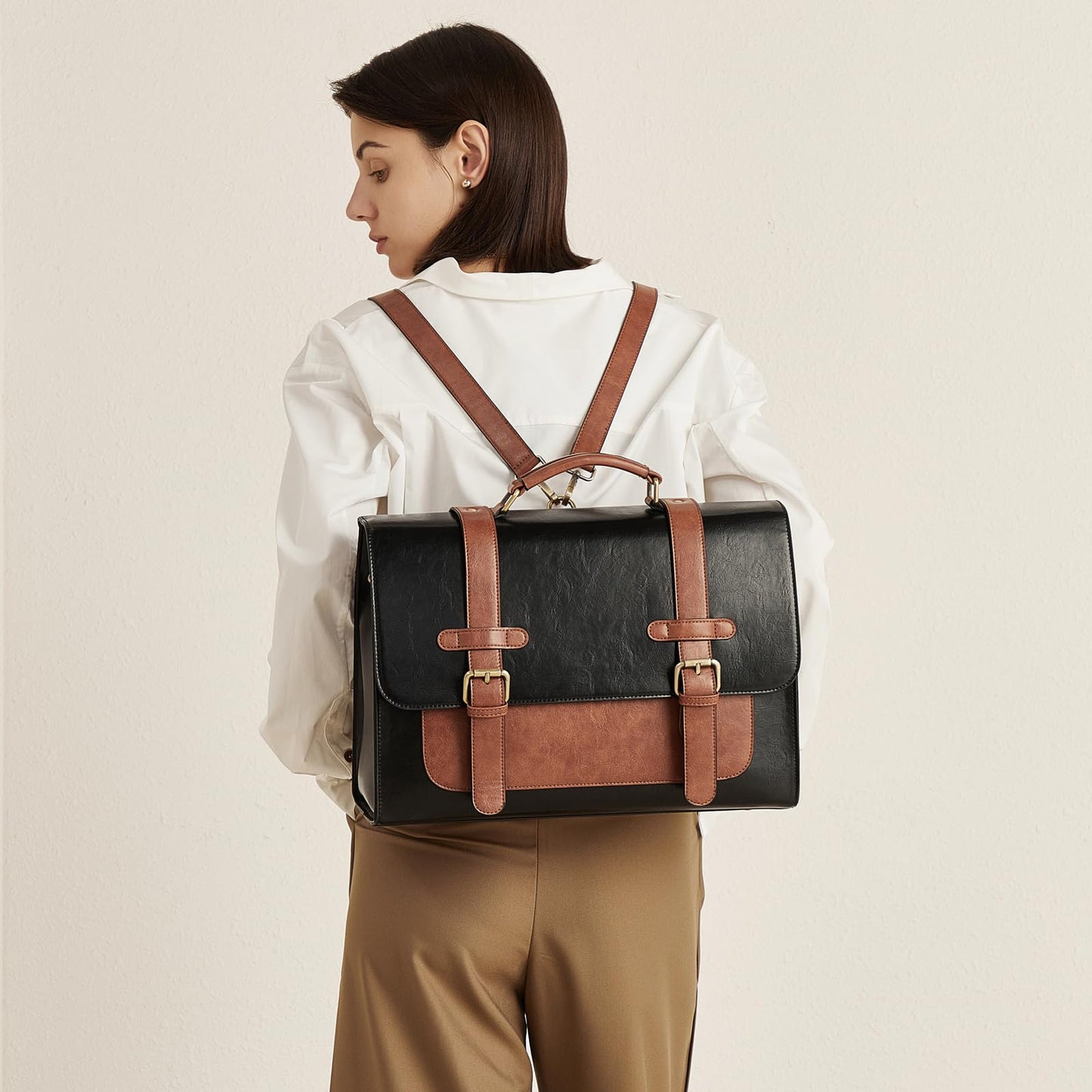 CLUCI Briefcase for Women Leather Laptop 15.6 Inch Business Ladies Work Computer Tote Bags Brown