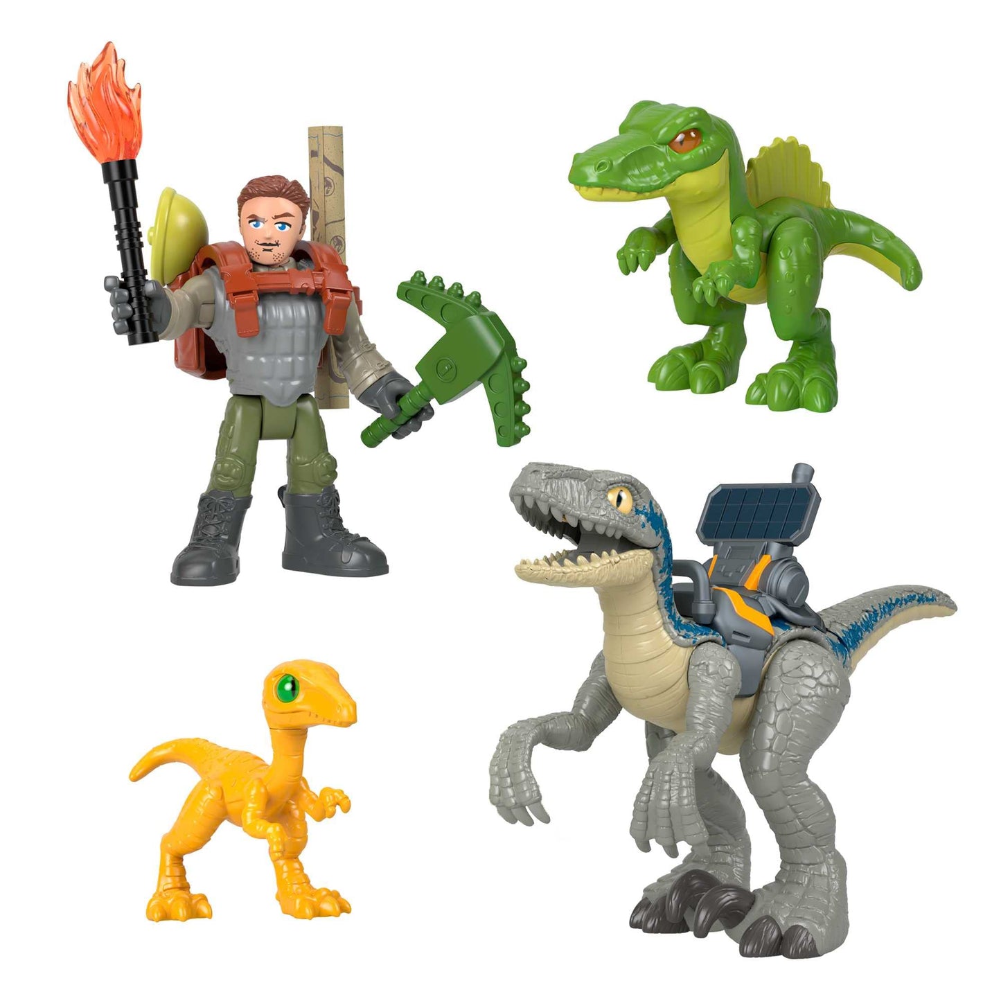 Imaginext Jurassic World Dinosaur Toys Track & Trail Dino Pack Play Set with Owen Grady & Blue the Raptor for Ages 3+ Years