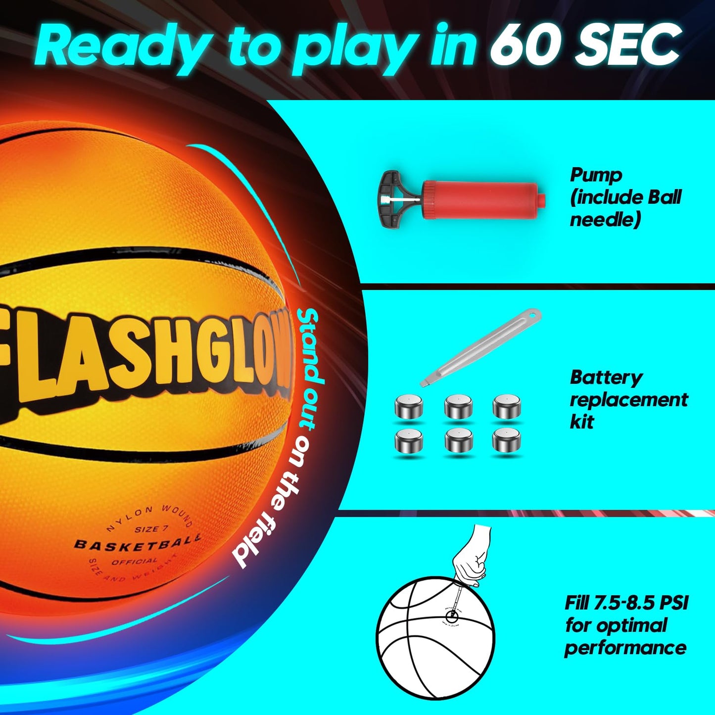 Light Up LED Basketball For Teen Boys: Cool Nighttime Ball Game Gifts For Birthday Christmas Easter – Glow In The Dark Sports Toy – Size 7 Outdoor Rubber Ball For Boys Girls Ages 8 9 10 11 12 13 14 15