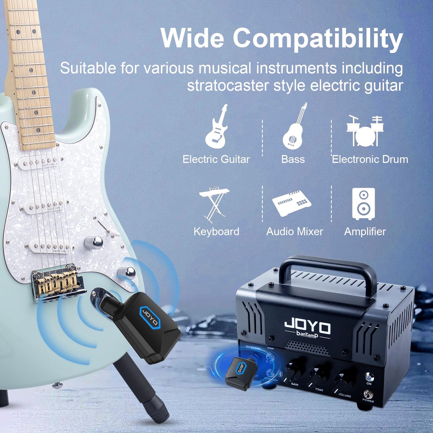 5.8Ghz Wireless Guitar Transmitter Receiver Guitar System with Charging Box for Electric Guitar Bass 4 Audio Channels (JW-06)
