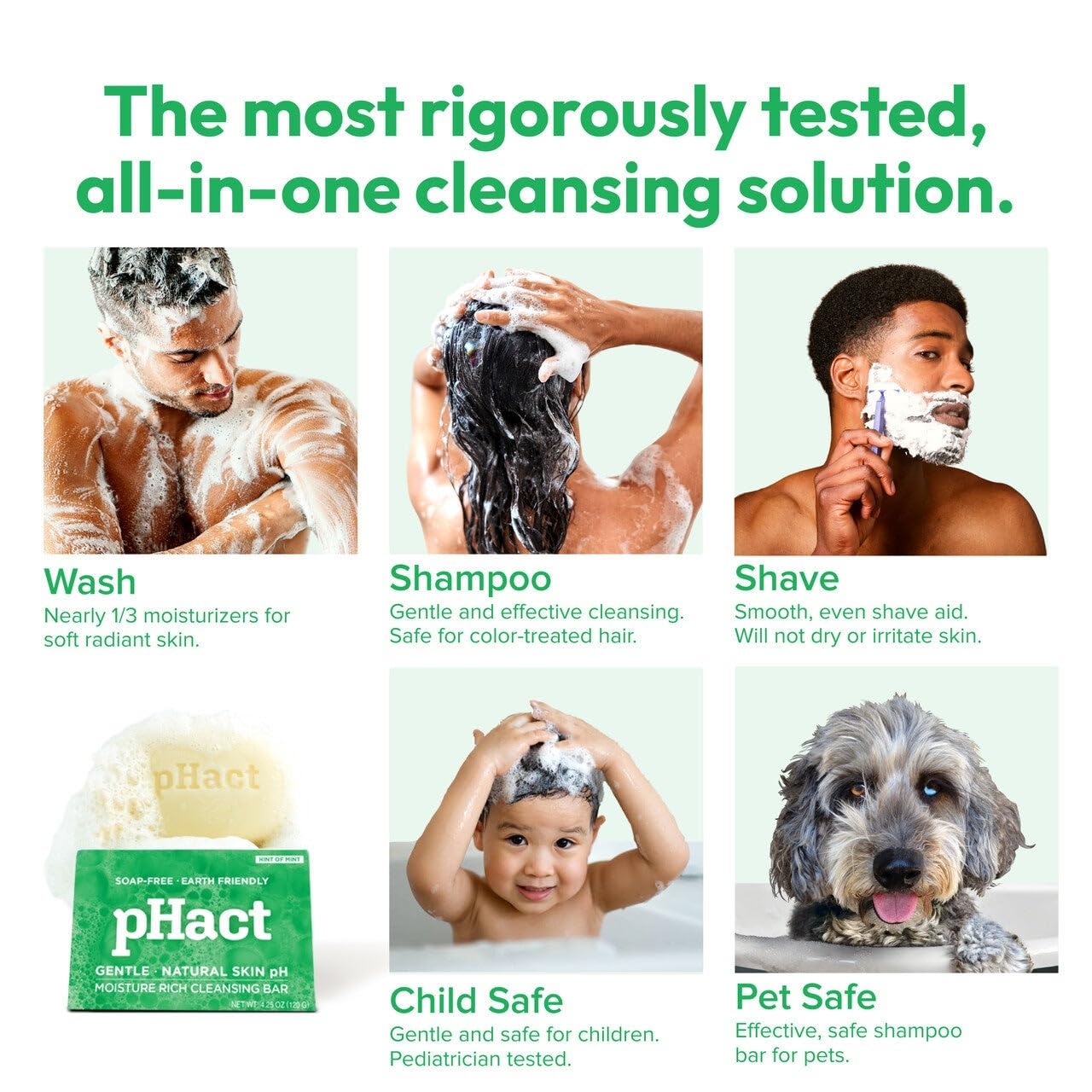 ANDREW LESSMAN pHact Moisture-Rich, Soap-Free Cleansing Bar Hint of Mint. Natural Skin pH. All Skin Types - Even Sensitive Skin. Hypoallergenic. Dermatologist Tested. 6-Pack 4.25 oz Each