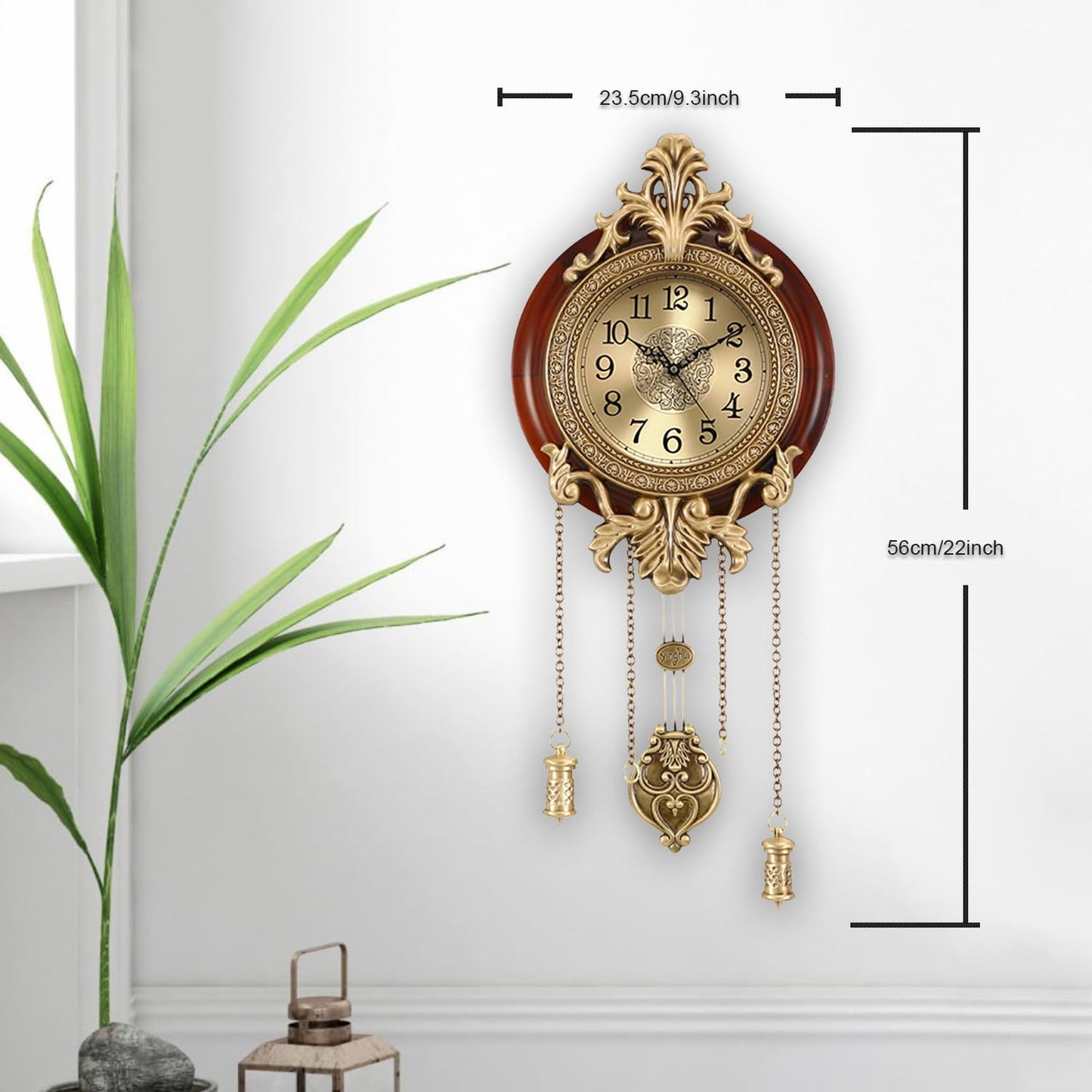 Aero Snail Brown Vintage Pendulum Wall Clock, Solid Wood Hanging Clock, Silent Non Ticking Quartz Movement, Analog Watch for Home Office Kitchen Classroom, W205BX14