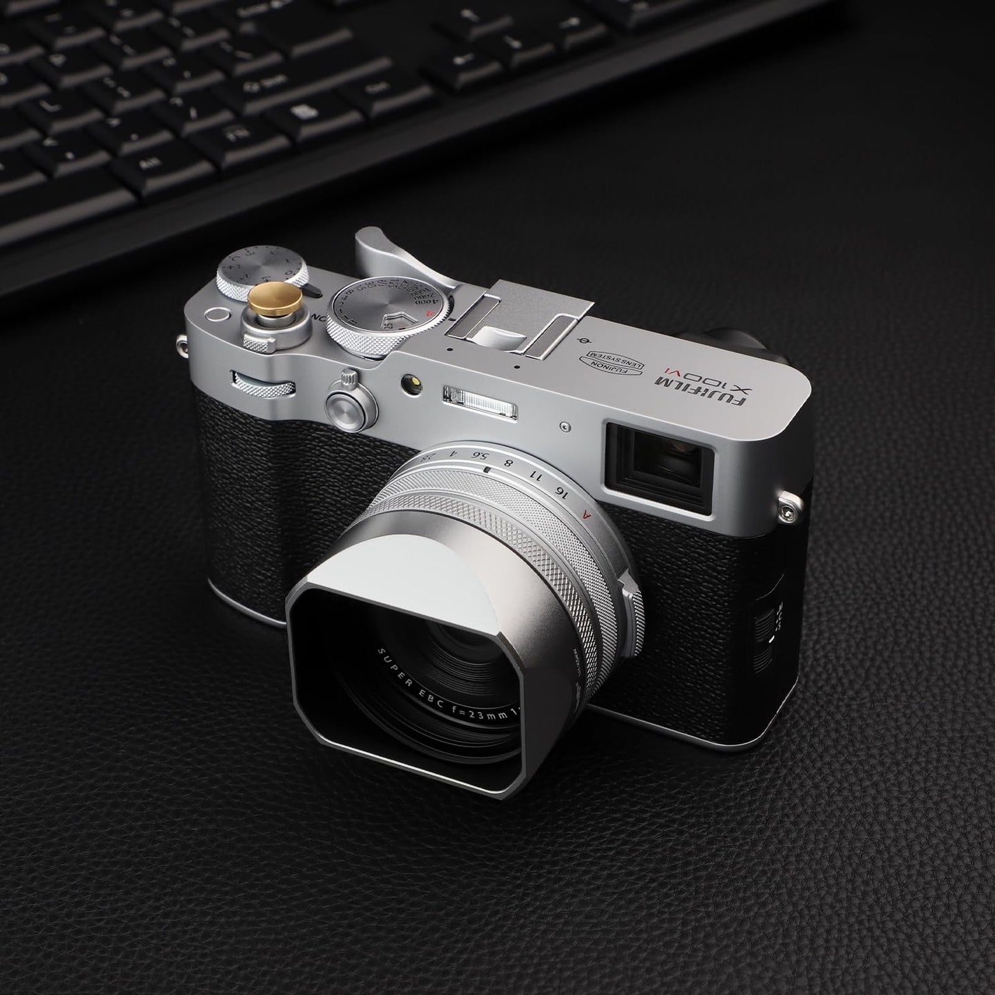 Haoge LH-X54W Square Metal Lens Hood with 49mm Adapter Ring for Fujifilm X100VI Fuji X100V Camera Silver